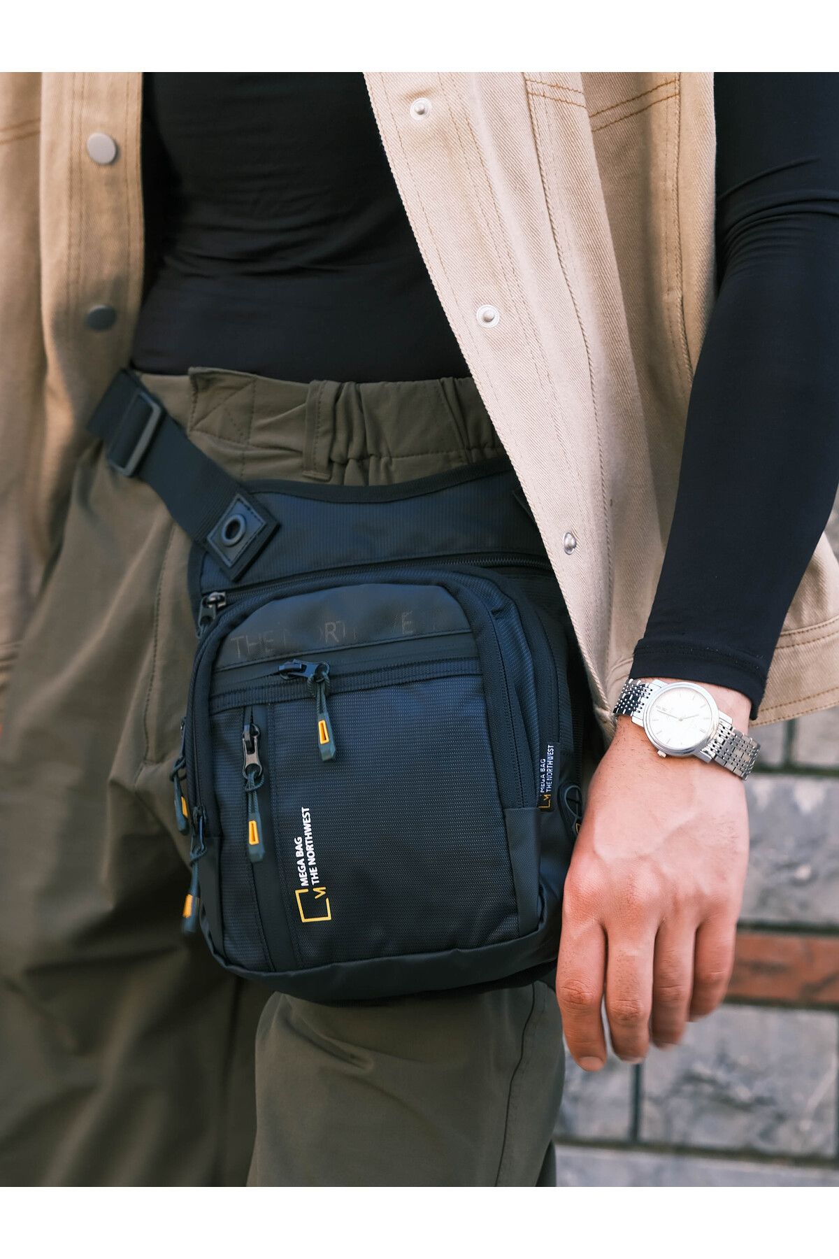 MEGA Bag Motorsiklet, Bisiklet, Kurye Su Geçirmez Bel ve Bacak Çantası - Siyah