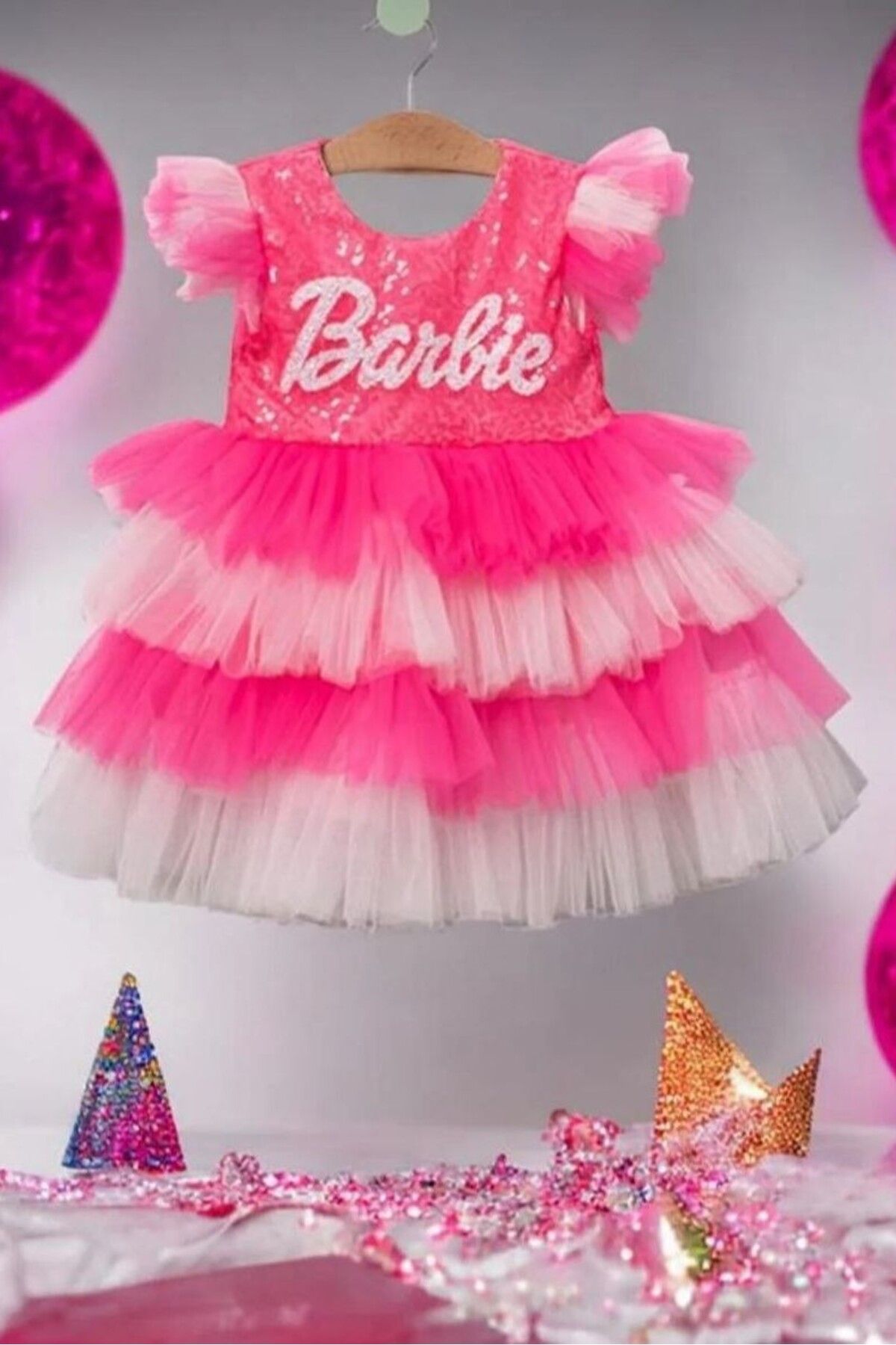 Katkat Pullu Barbie Elbise 1/4 yaş arası ABY999