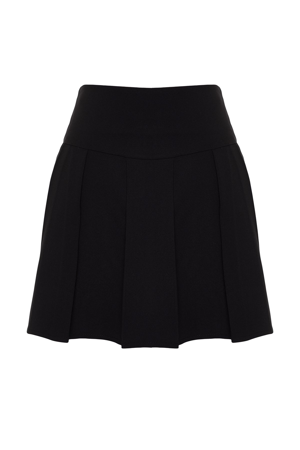 Trendyol Collection-Černá prémiová vysoce kvalitní skládaná mini délka tkaná sukně TWOAW24ET00309 7