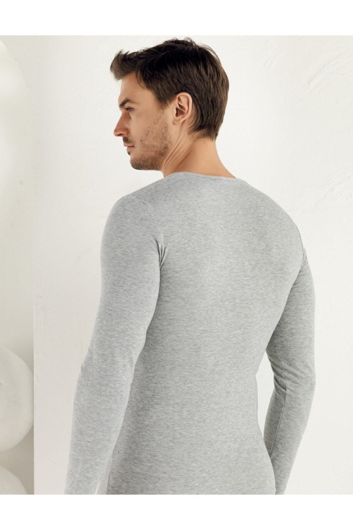 Şahinler-Men's Gray Long Sleeve Crew Neck Lycra Undershirt ME071 2