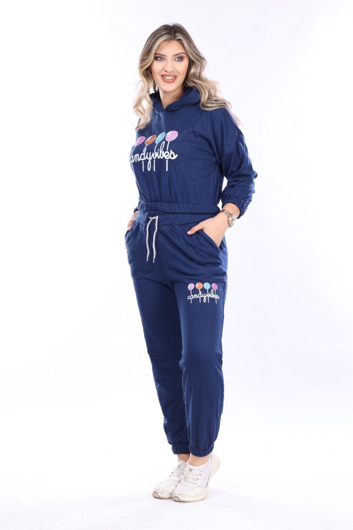 mervemoda-Set de trening cu două fire de culoare bleumarin pentru femei 6