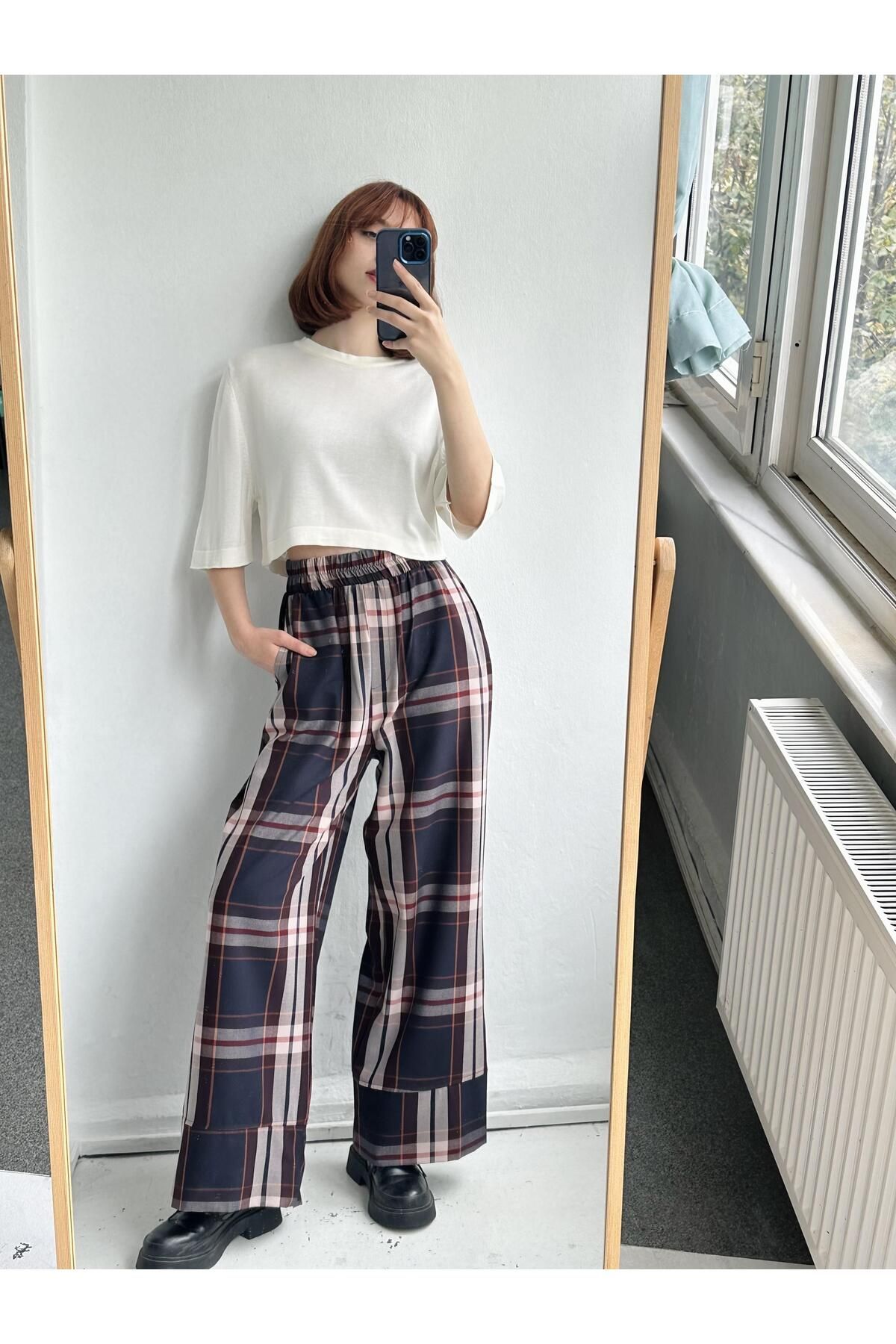 Retrobird Thick Leg Detailed Long Elastic Loose Palazzo Trousers
