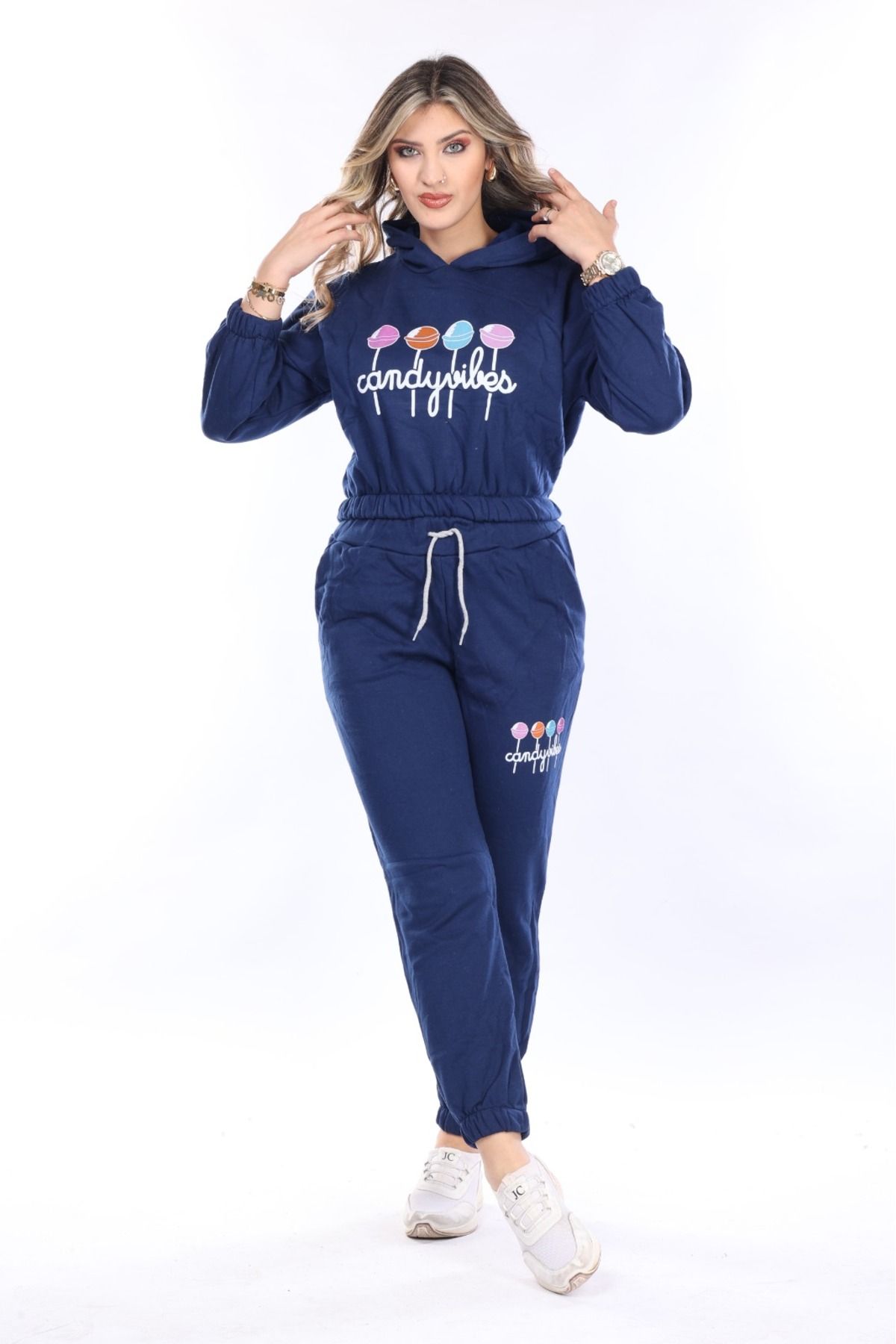 mervemoda-Set de trening cu două fire de culoare bleumarin pentru femei 5