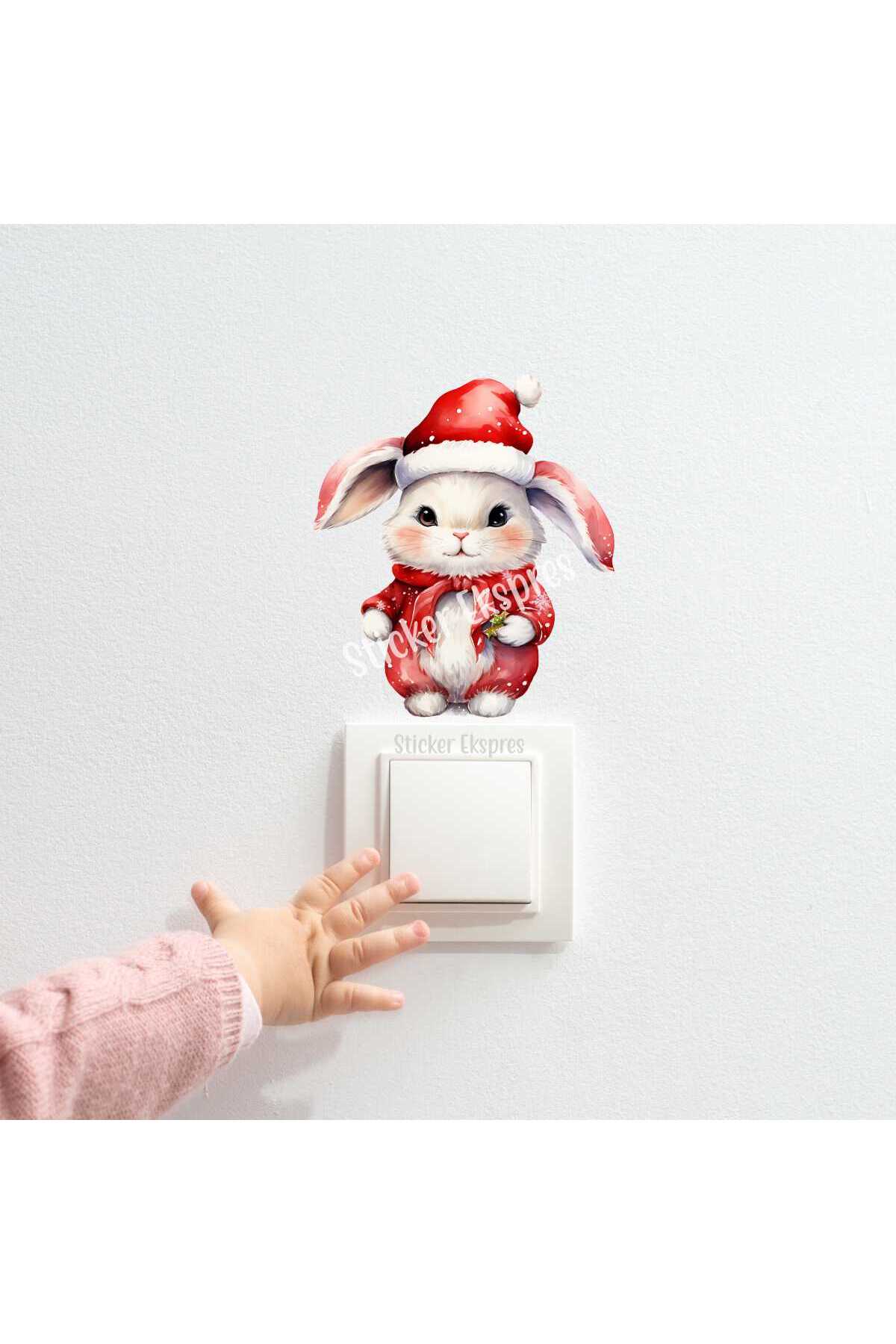 Sticker Ekspres Sevimli Yılbaşı Tavşanı K28 Yılbaşı Yeni Yıl Priz Sticker fotoğrafı 2 (önizleme)