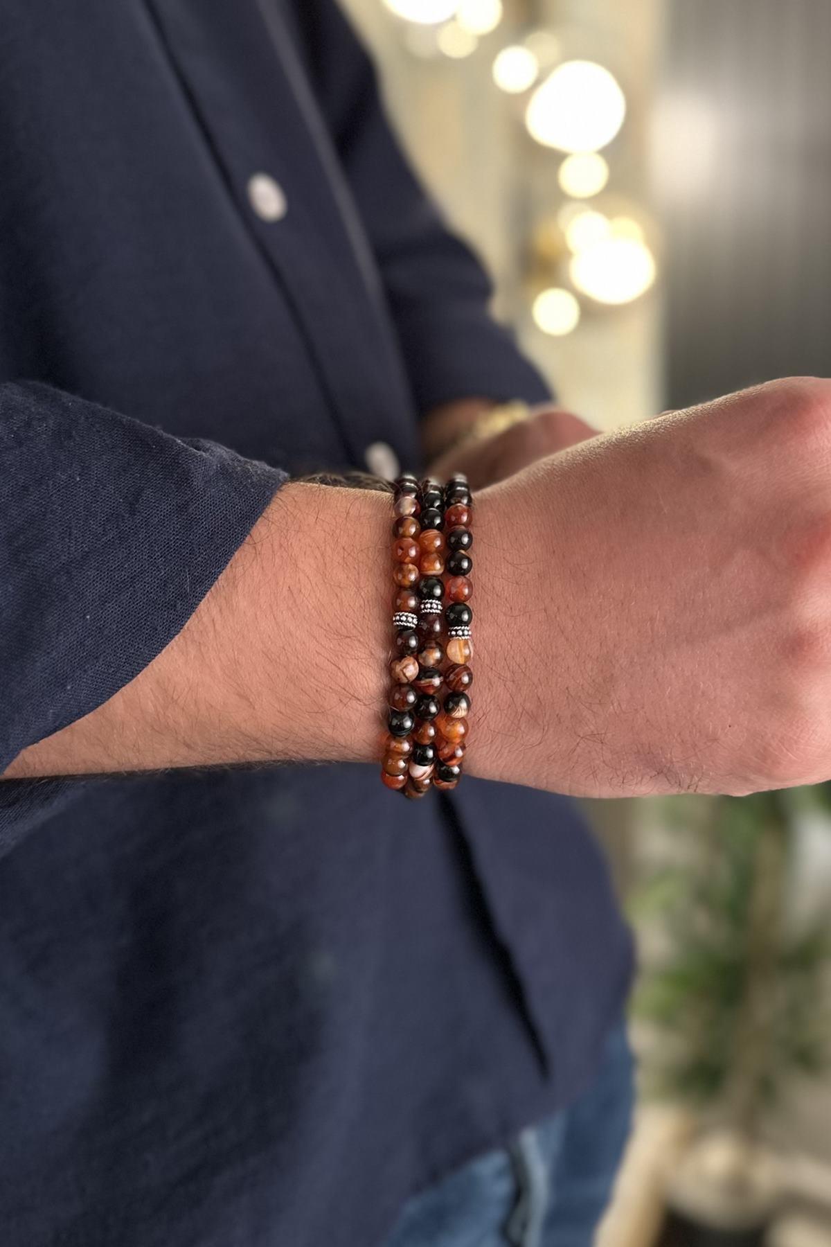 dergah tesbih-99 Pieces Bracelet Prayer Rosary - Agate Stone Detailed Necklace 3