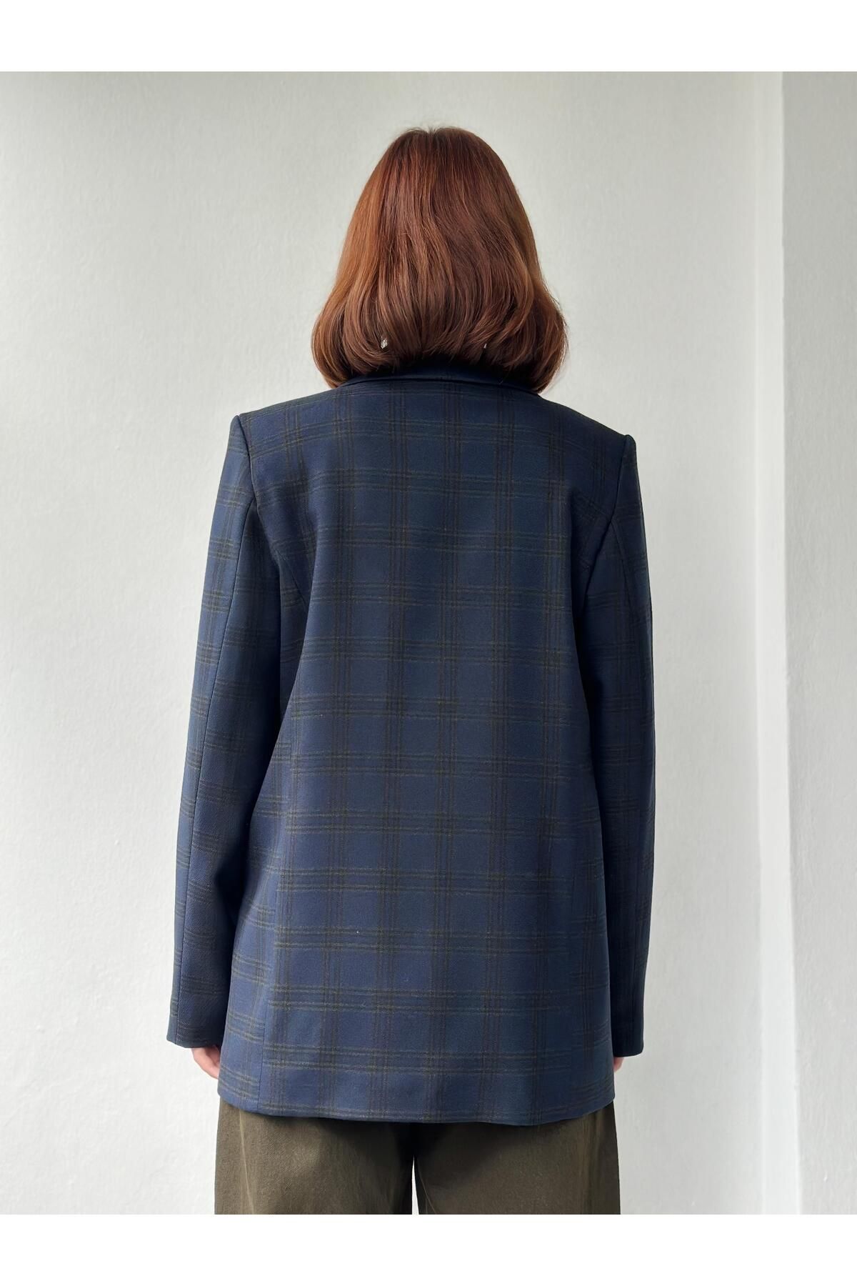 Retrobird Two Button Regular Lined Blazer Jacket Women s Navy Blue