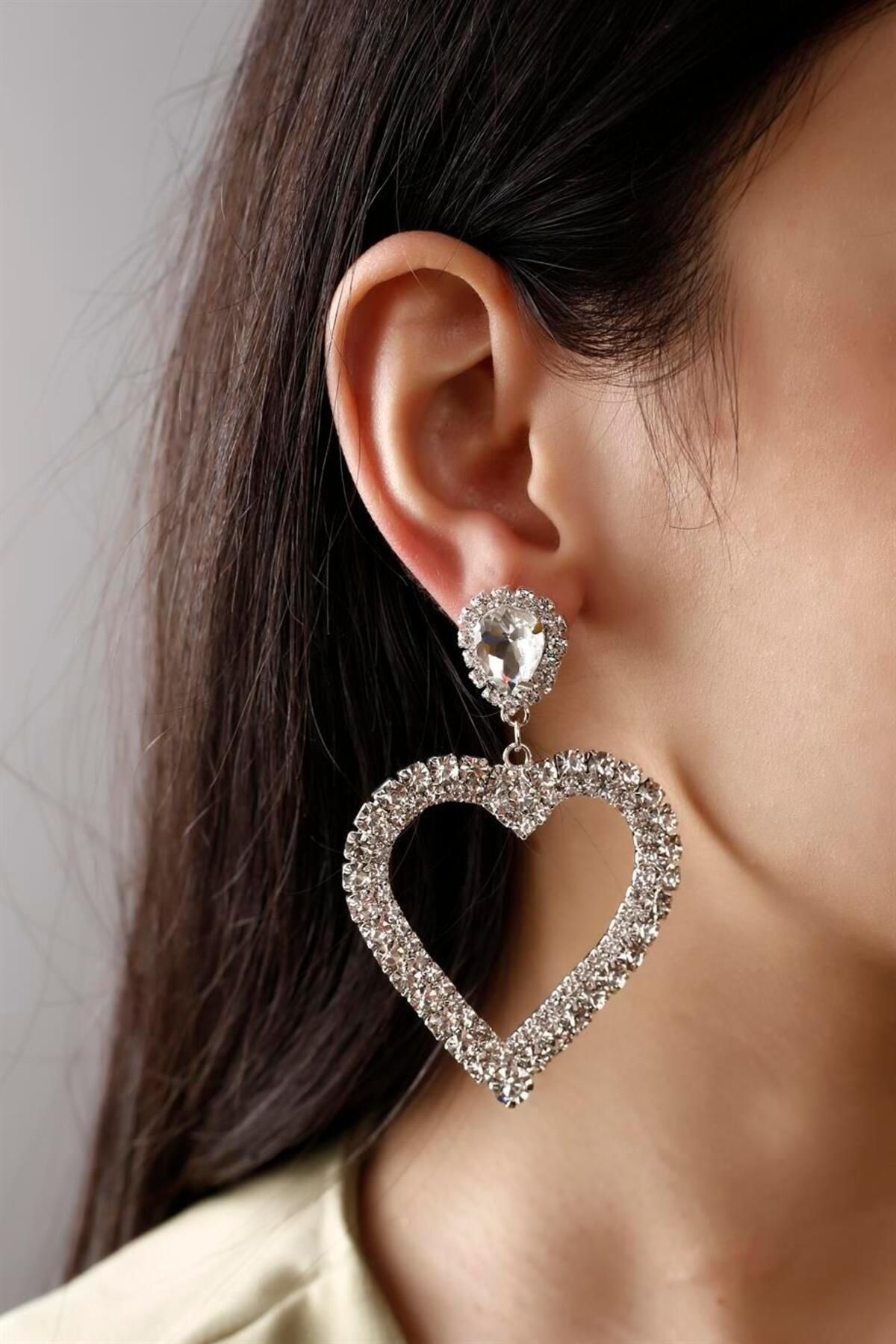 Big Strass Heart Earrings Silver | NA-KD