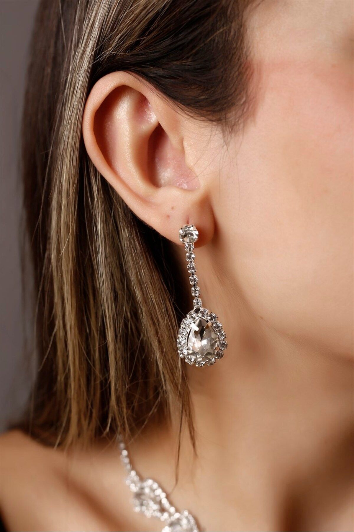 Silver shop stone earrings
