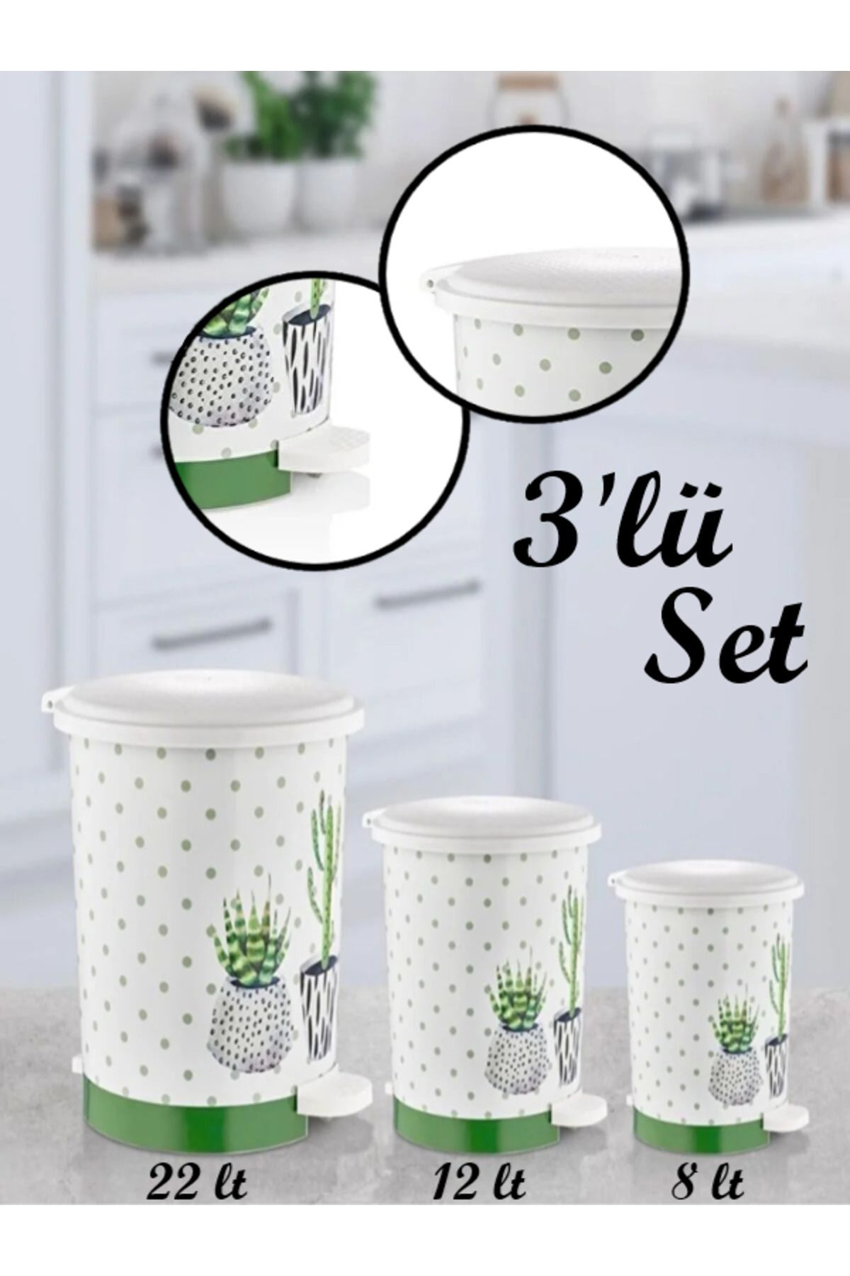 Bayev-3-Piece Cactus Pattern Pedal Trash Can 8/12/22 Liters 1