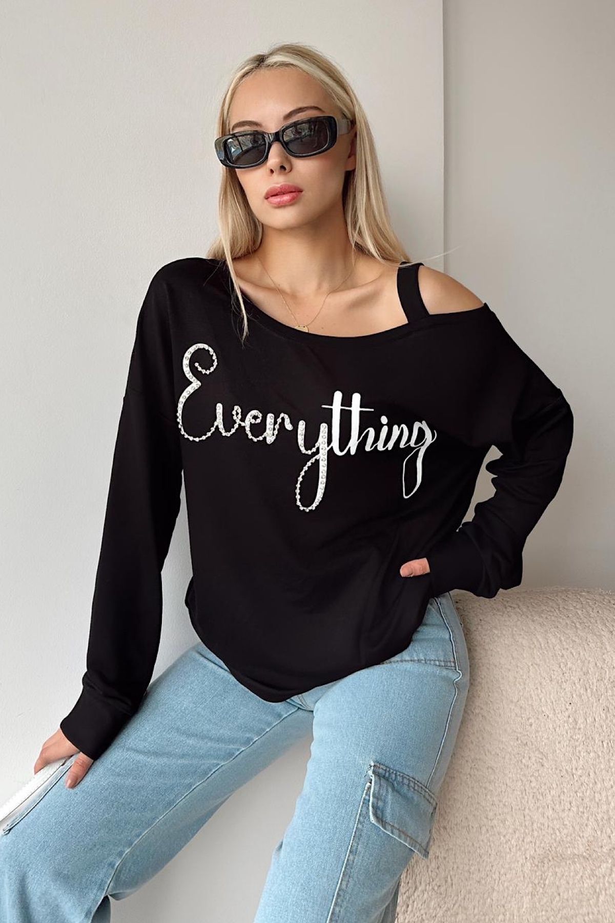 FEMELLE Women s Black One Shoulder Strap Everything Stone