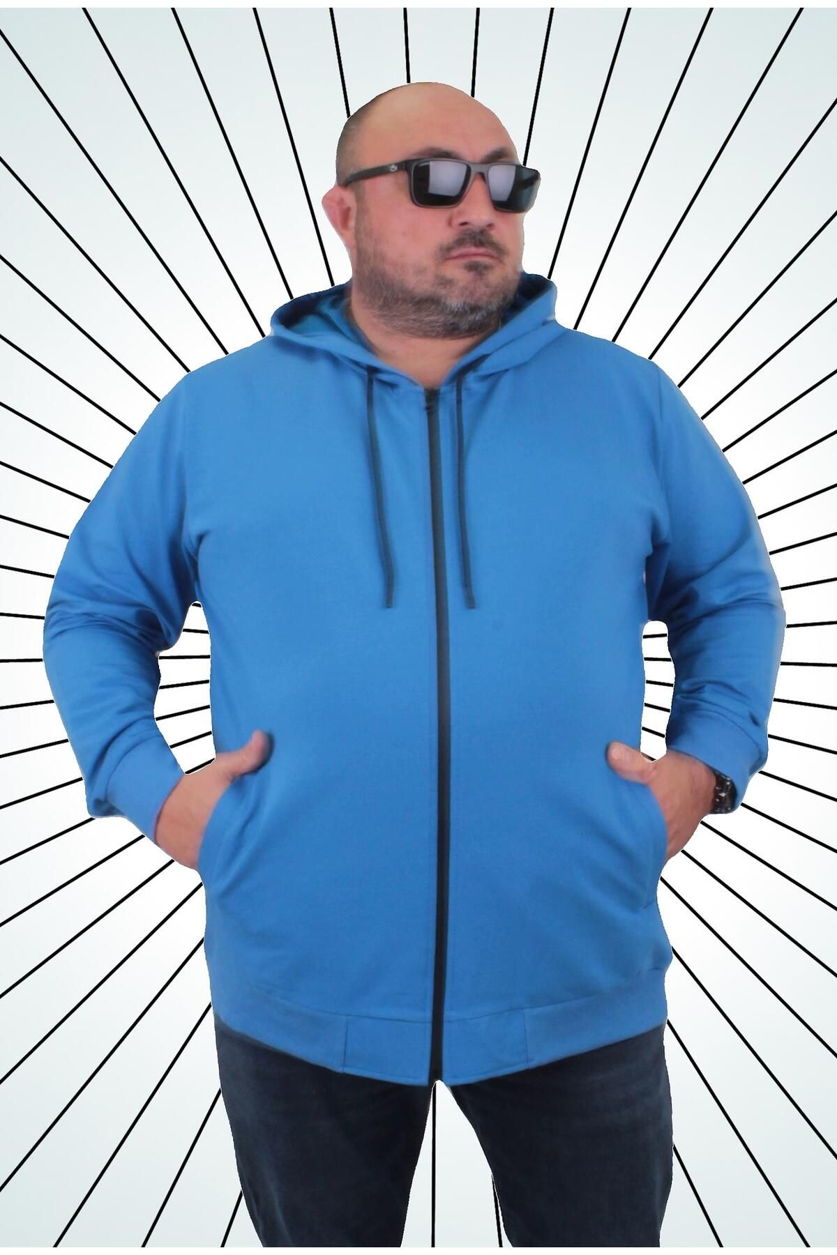 MocGrande Sweat Cu Glugă Cu Fermoar De Sezon De Bază De Mărime Mare Saks Masculin - 5XL