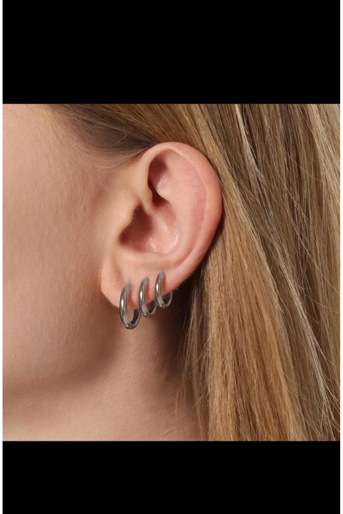 Arescollection NON TARKINESS SURGICAL STEEL SET OF 3 3 SIZE THICK HOOP EARRINGS