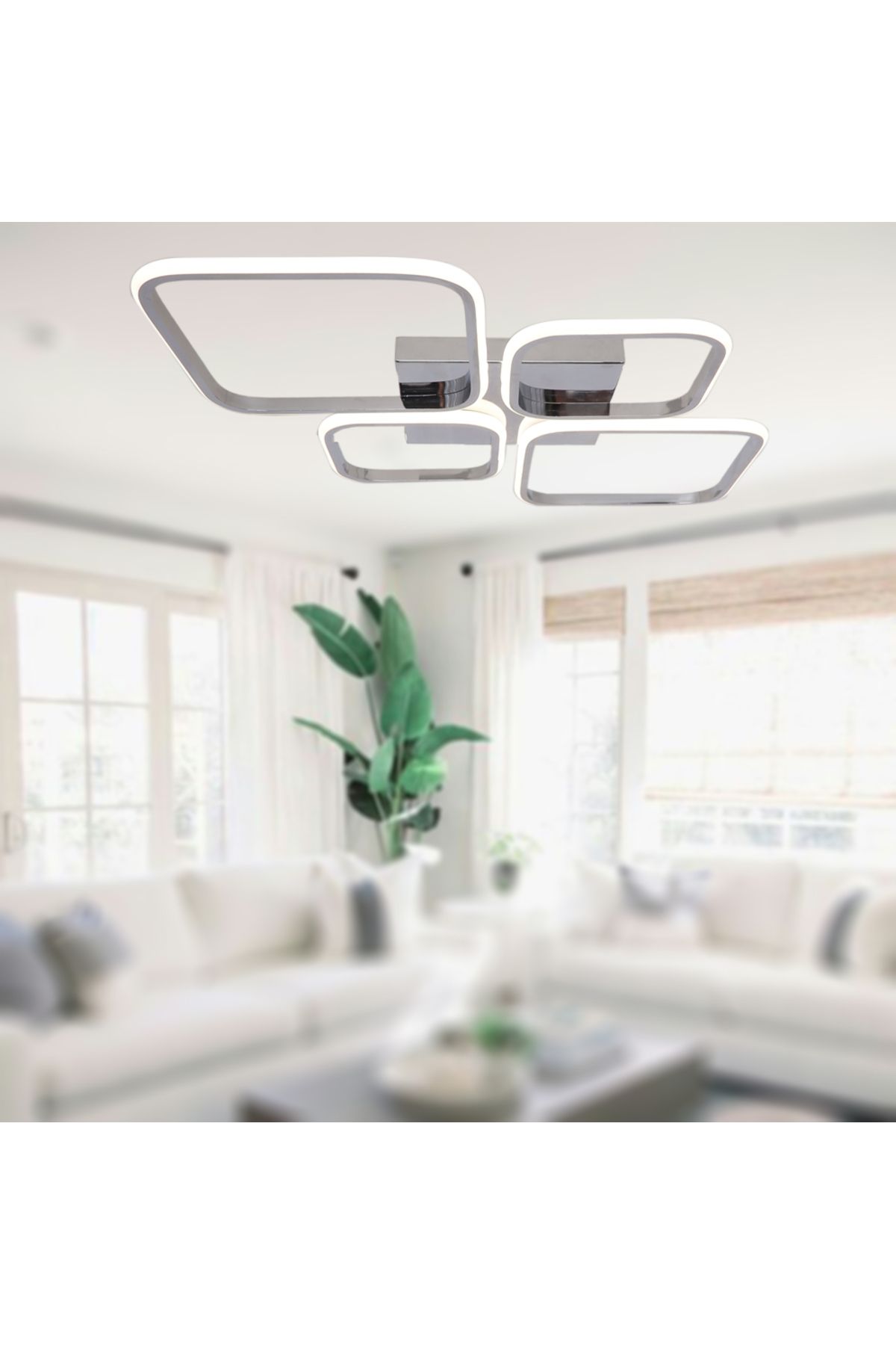 TT AYDINLATMA-TT050-KR نمط الماس الإضاءة - 4 مصابيح LED، مطلي بالكروم، ثريا مع 3 وحدات إضاءة ملونة 2