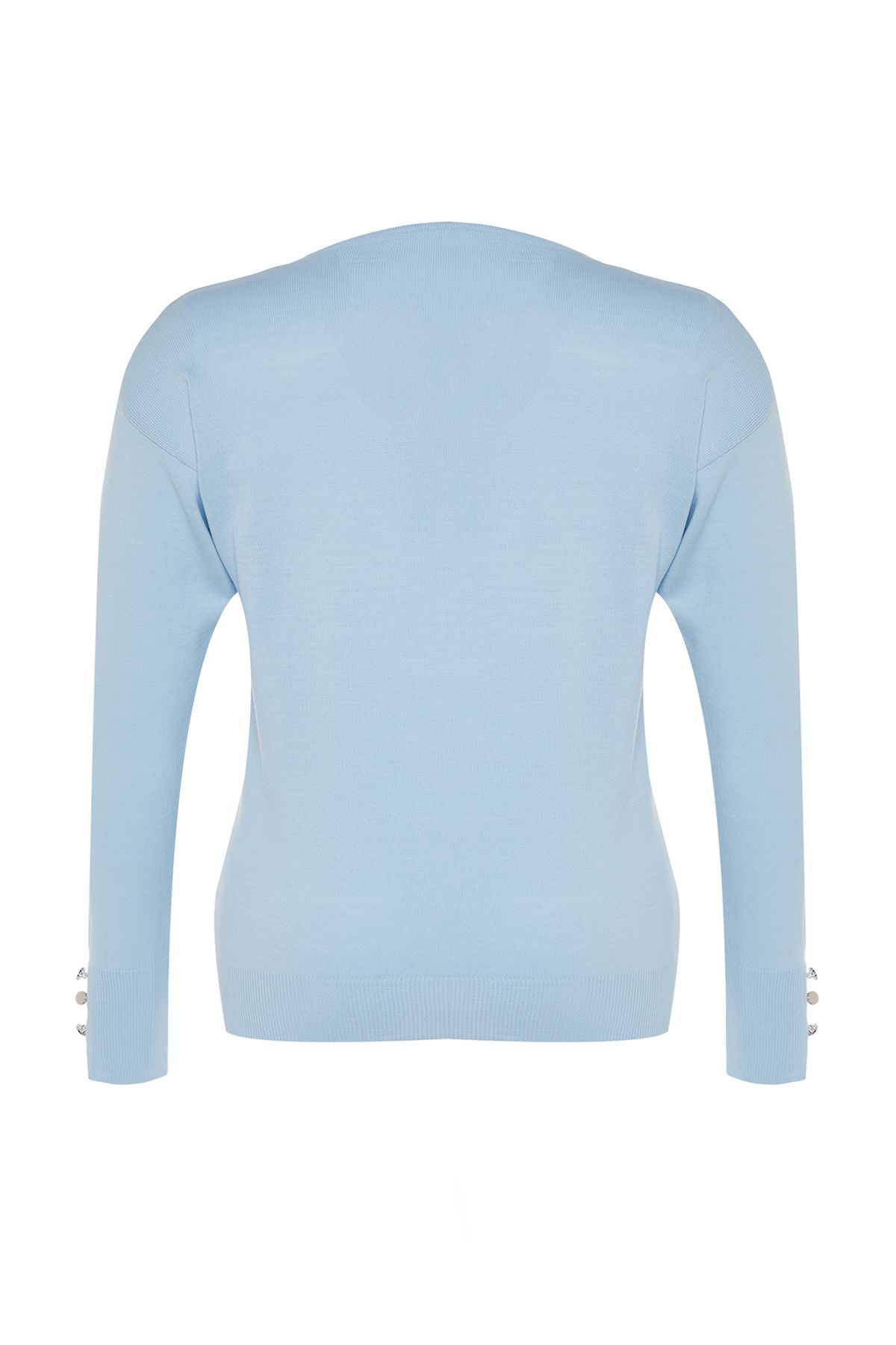 Trendyol Curve Baby Blue V Neck Button Detailed Knitwear Sweater