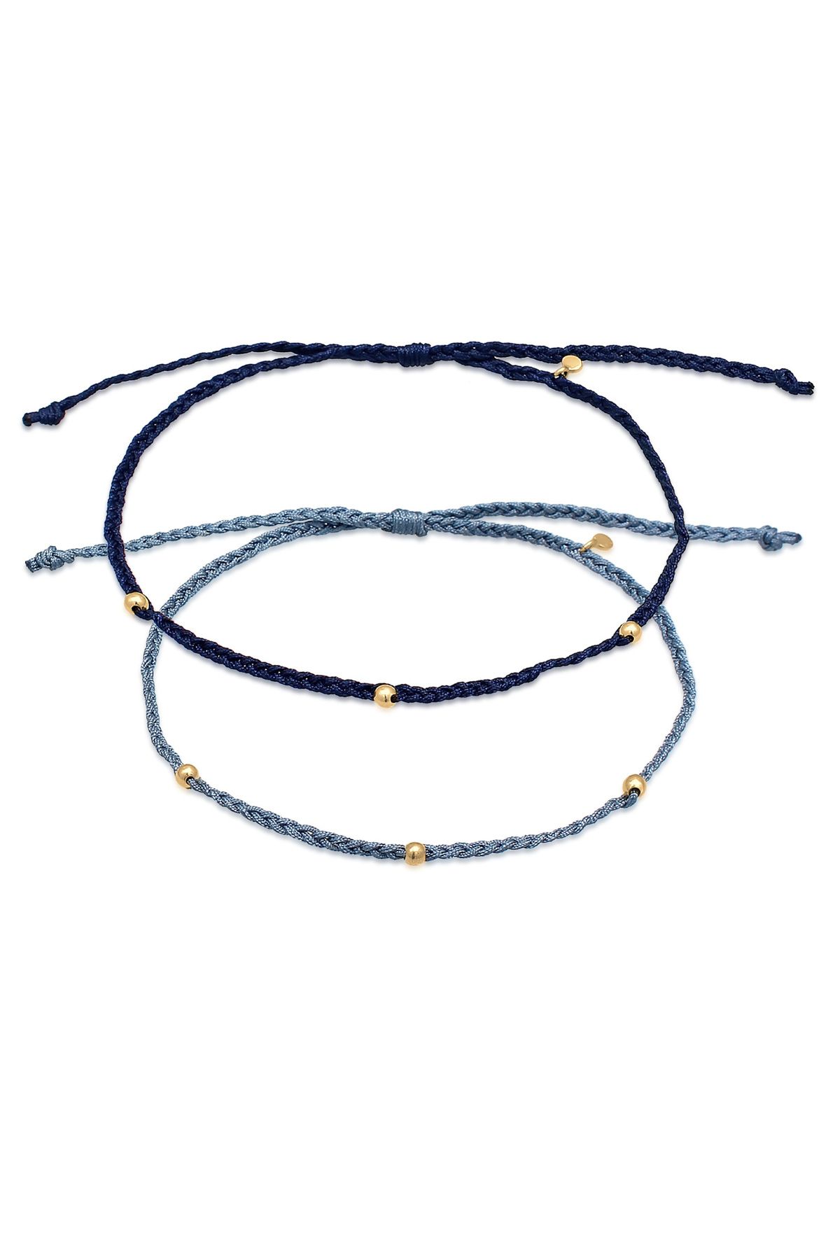 ELLI-Fußschmuck Nylon Bändchen Zopfdesign Perlen 2er Set 925 Silber 1