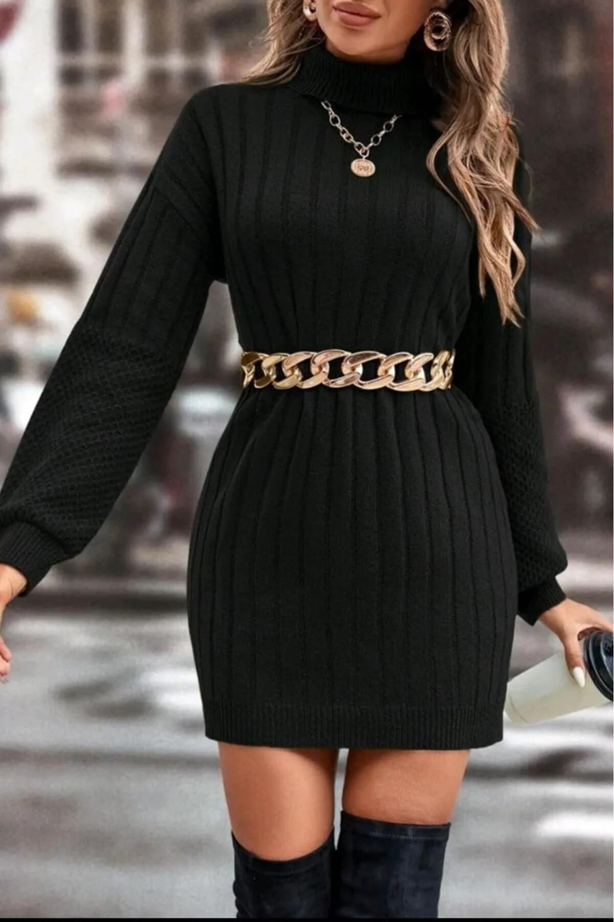 Turtleneck off shoulder dress online