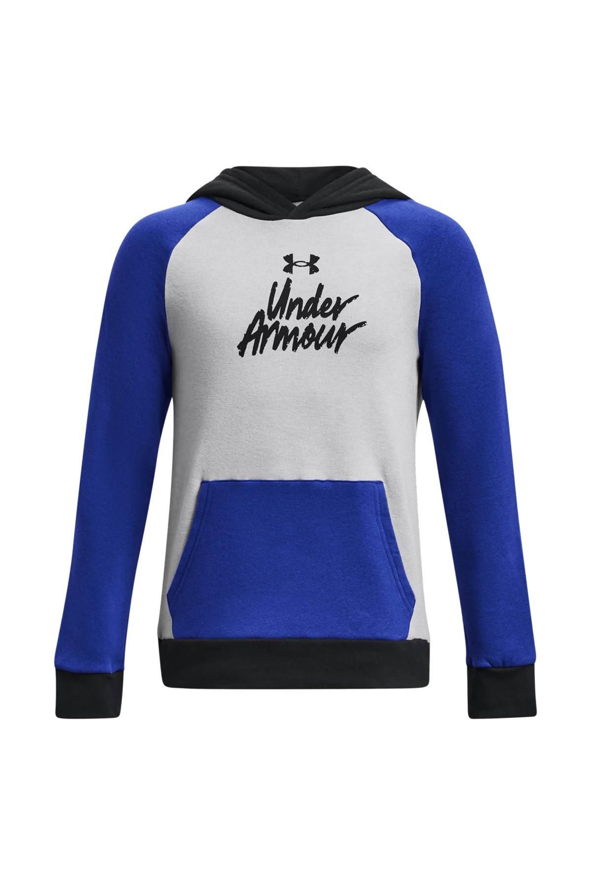 1379795 Ua Rival Fleece Script Sweat Blue Sweatshirt مردانه Under Armour