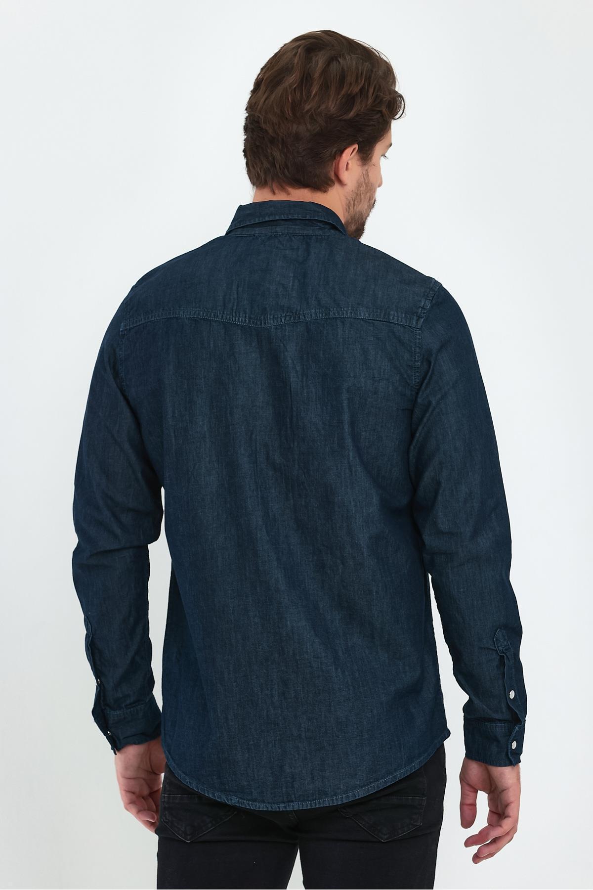 EXPLODE-Men's Dark Blue Denim Shirt 4
