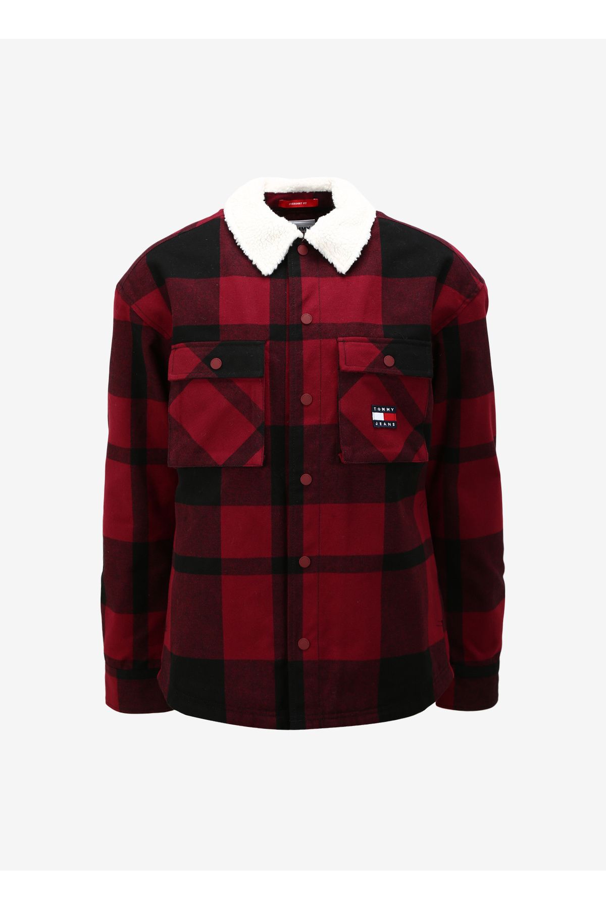 پیراهن / بلوز دکمه دار قرمز مردانه مربع DM0DM17250XJS اورجینال Tommy Jeans