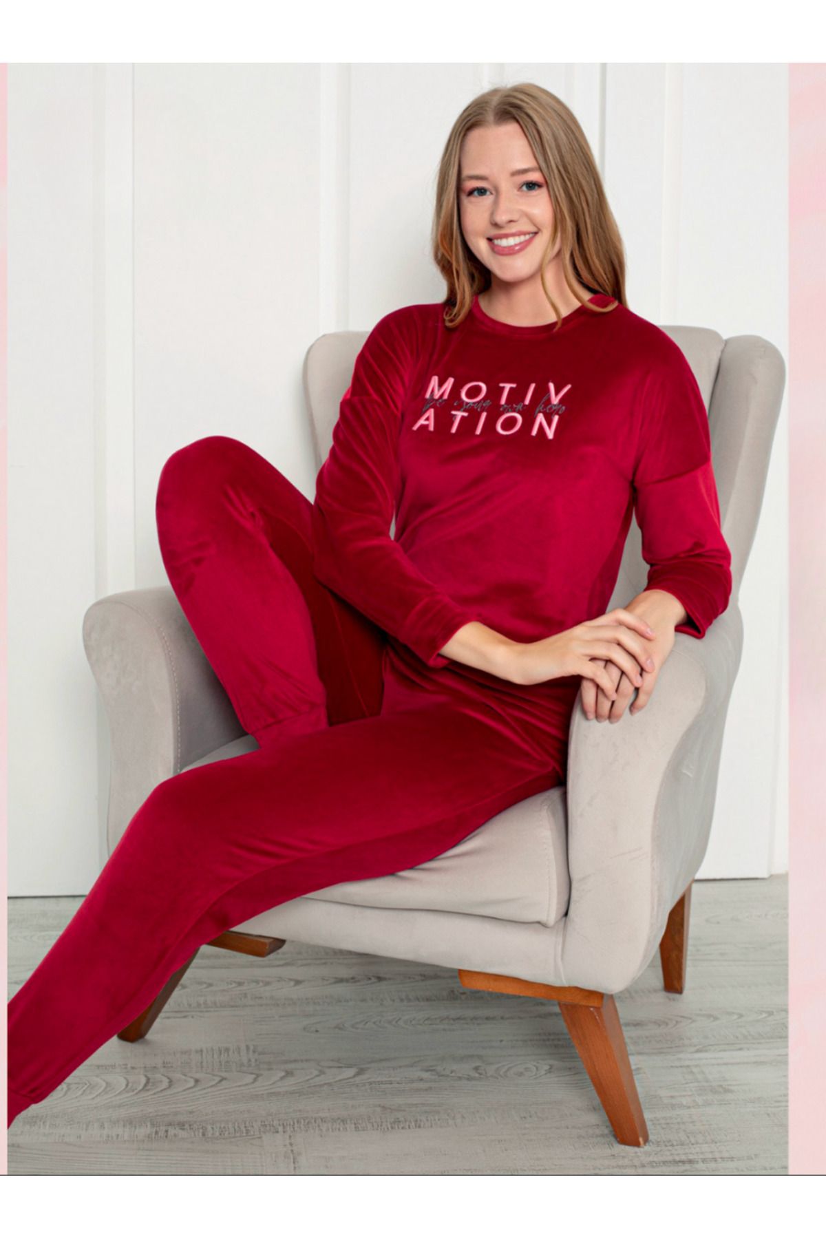 EL S Plus Size Pajama Set Red Solid color Trendyol