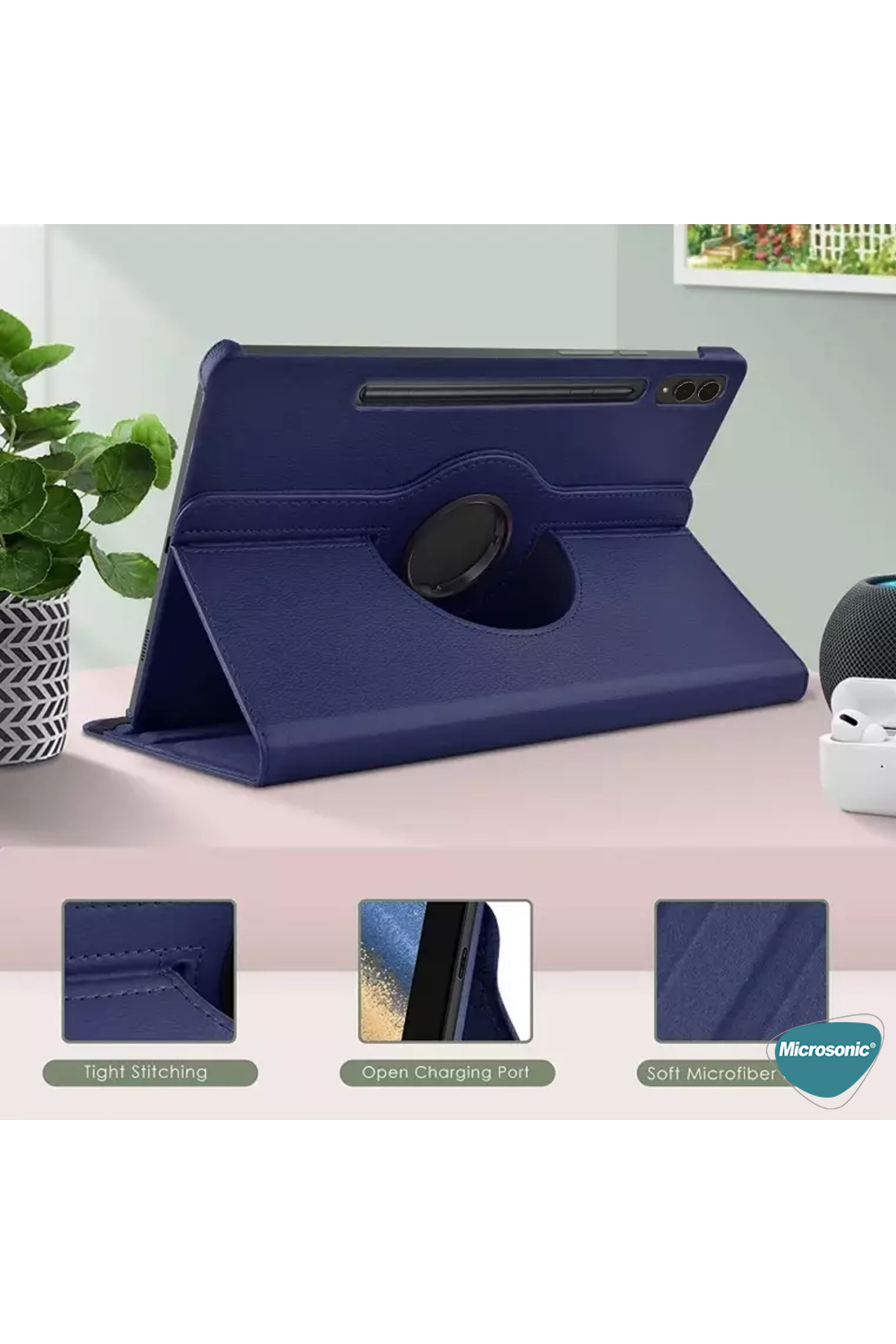 Microsonic-Samsung Galaxy Tab S9 Plus X810 Case 360 ​​Rotating Stand Leather Black 4