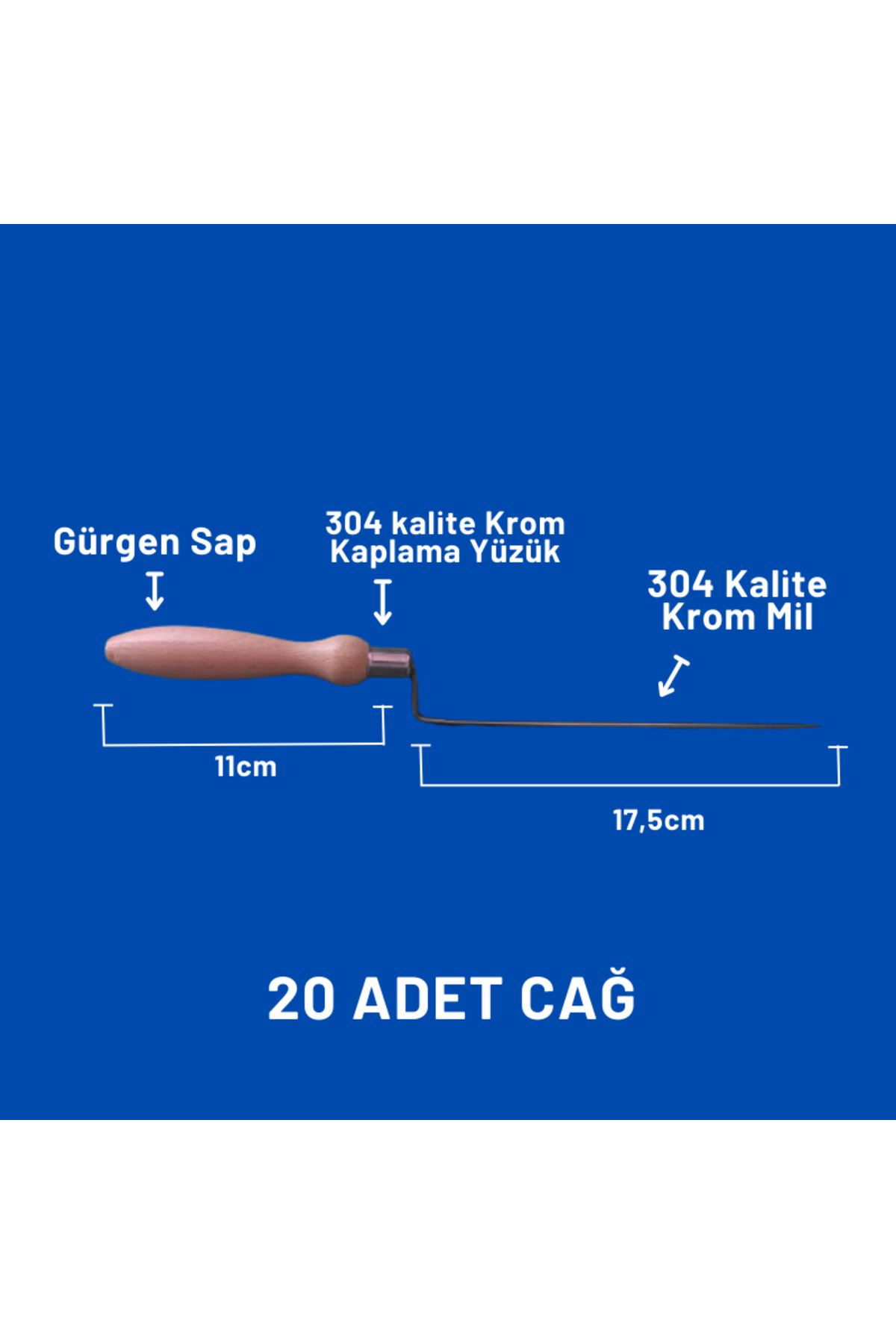 Cağ Kebap Şişi 20 Adet (Krom - Gürgen Sap) 2