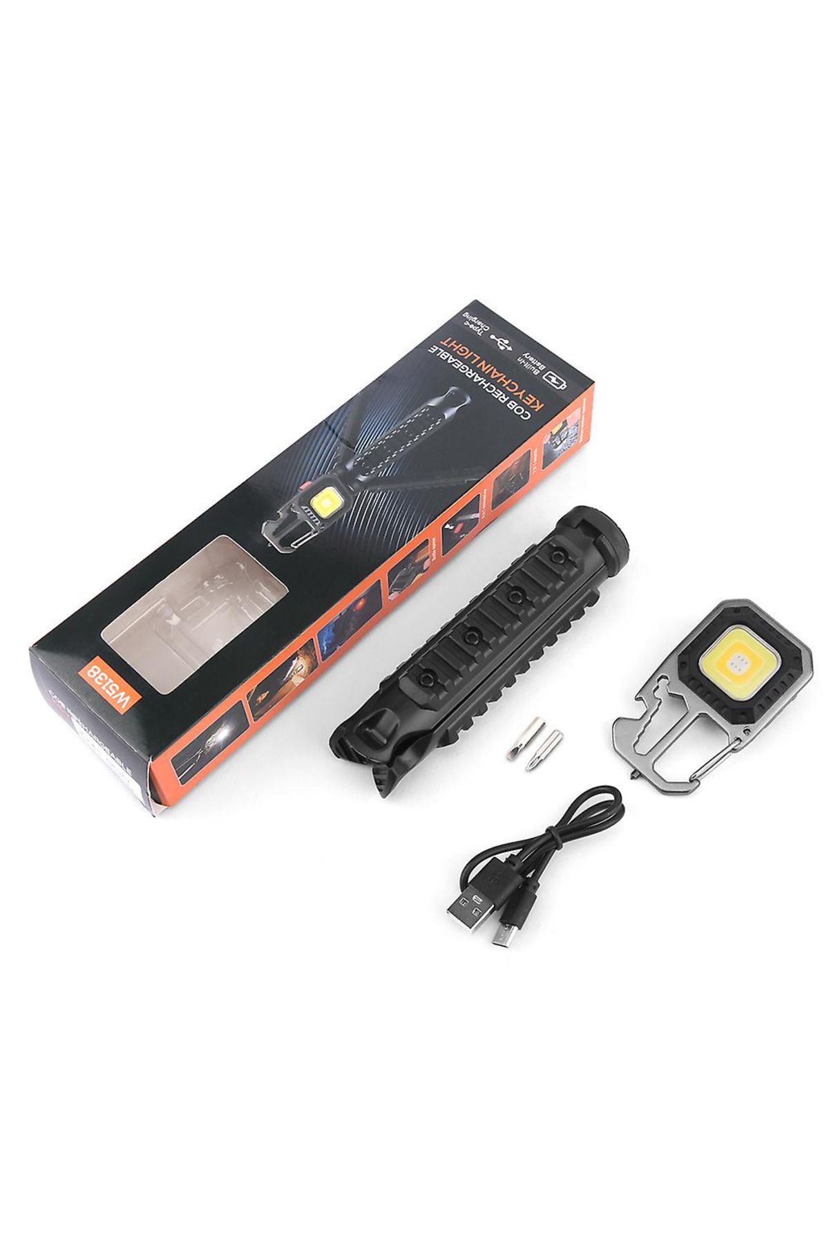 Bright W5138 Tornavida Şişe Açacağı Cam Kıracaklı Tripotlu Type-C Şarjlı Kamp ve Anahtarlık Feneri
