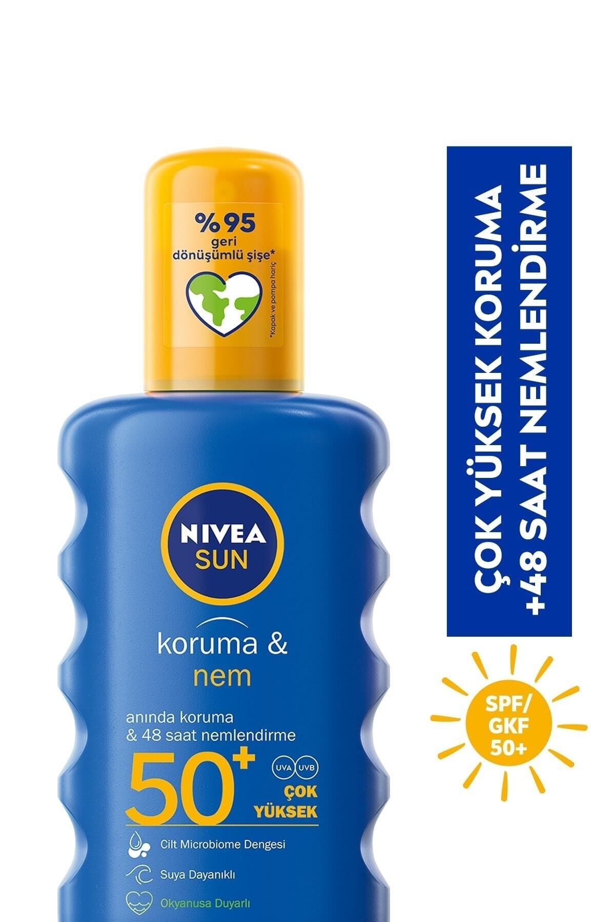 NIVEA کرم ضد آفتاب SPF 50+ حفاظت و مرطوب کننده بدن اسپری 200 میلی لیتر، مرطوب کننده 48 ساعته، حفاظت بسیار بالا
