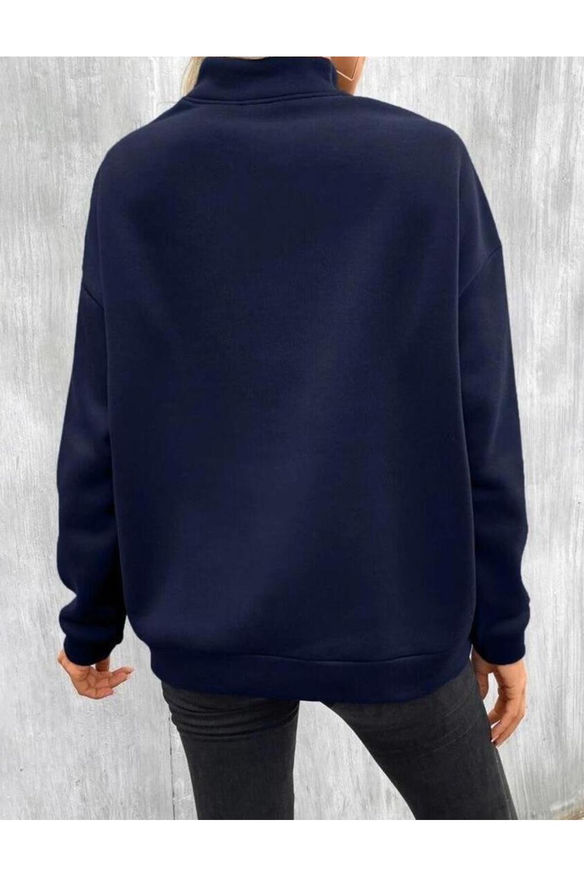 trendgar  duz lacivert yarım fermwarlı dik yaka kazak - Görsel 2