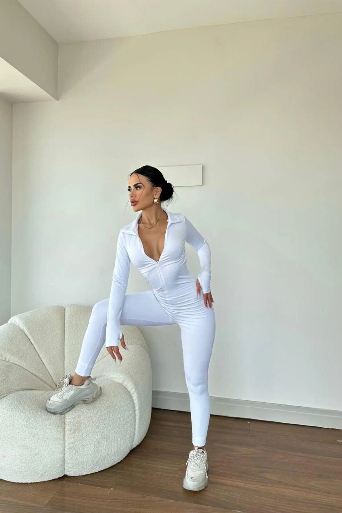Maison La Femme White Fitted Fleece Leggings Jumpsuit