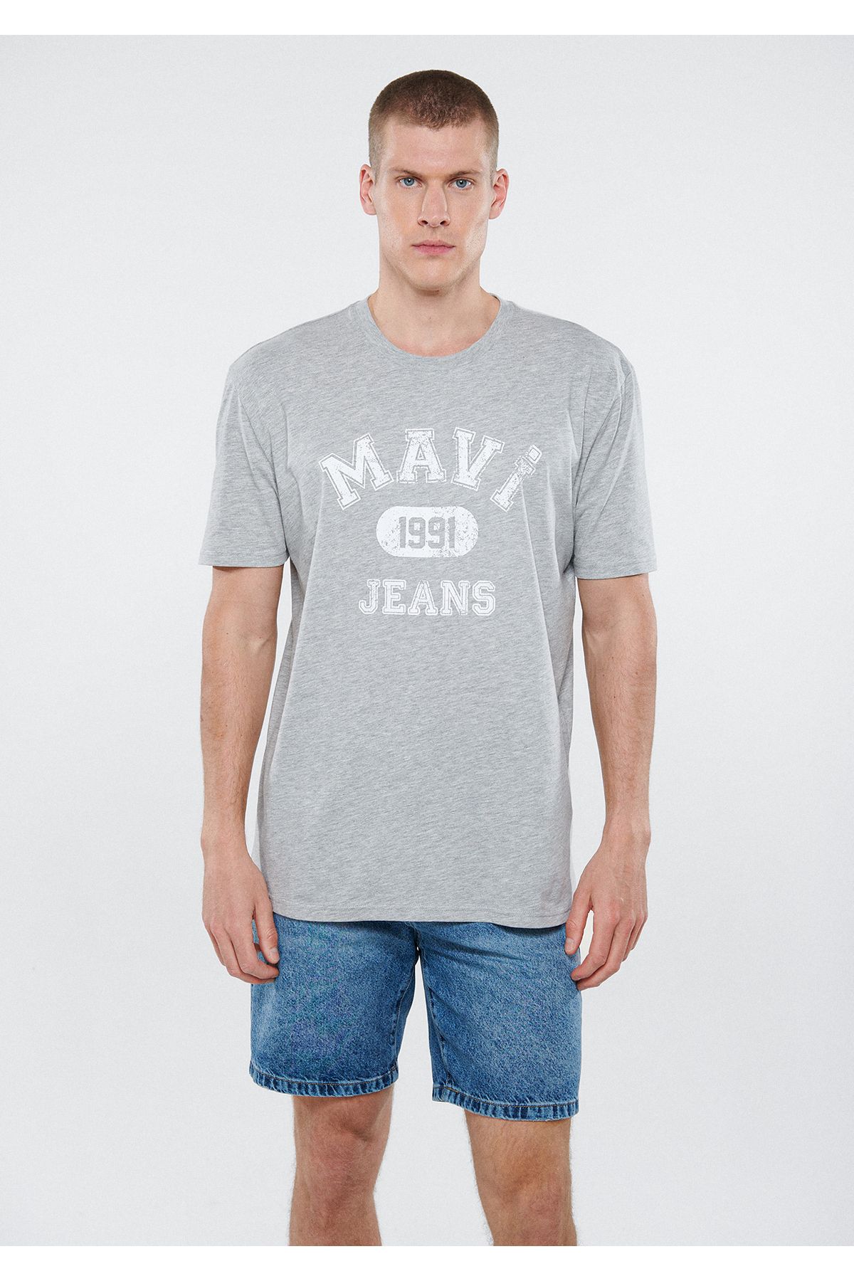 Mavi آرم چاپ شده تی شرت خاکستری تناسب / برش راحت 067140-80196