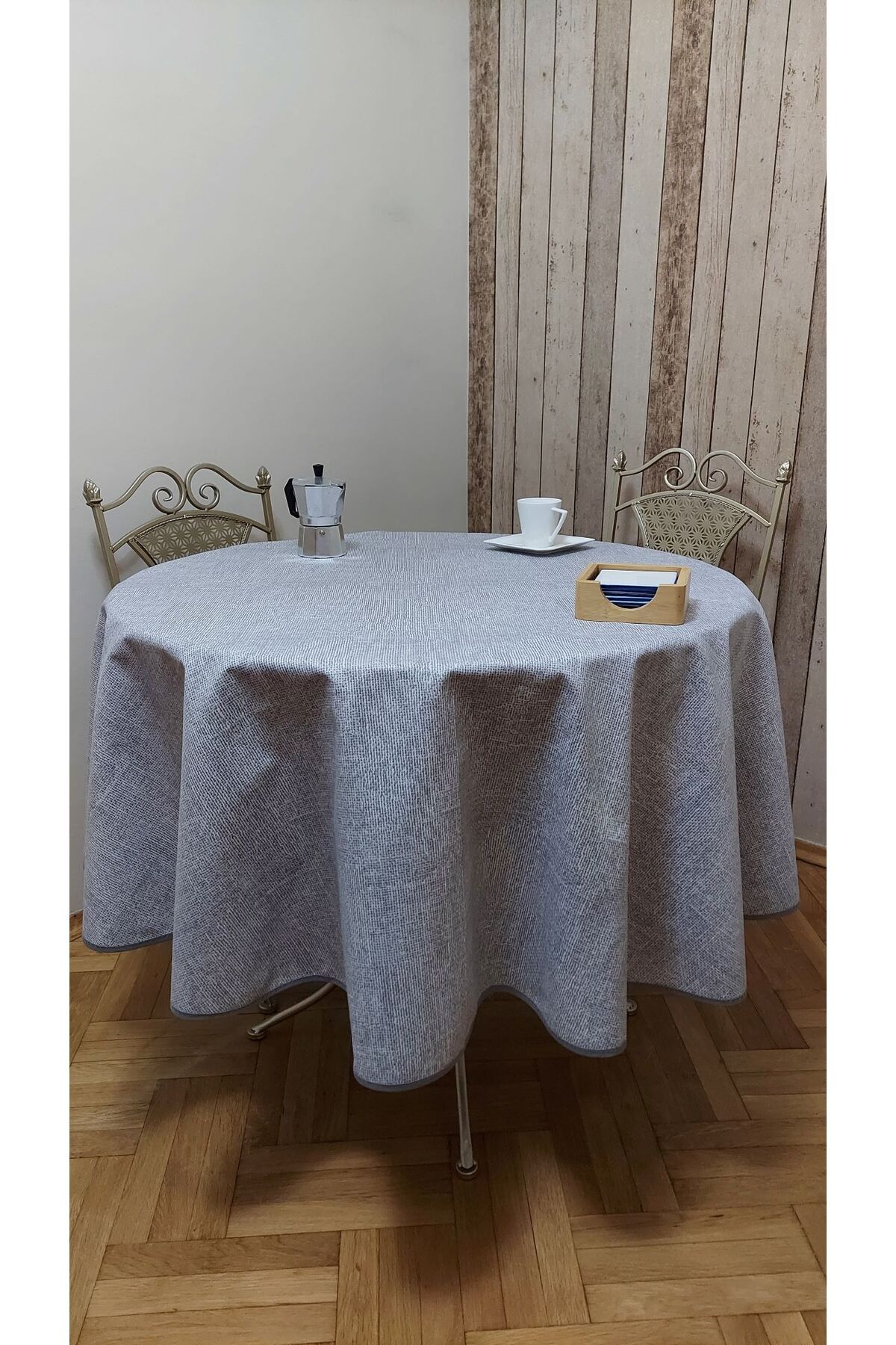 gonk-Round, wicker pattern, duck (liquid-repellent, stain-resistant) fabric, dining table cloth 5