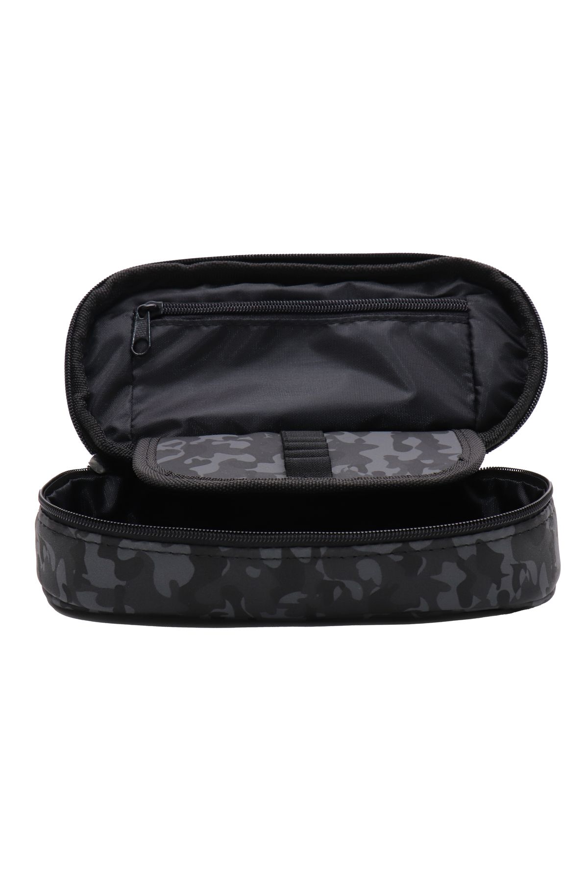 BBACK Oval Zippered Pencil Case Gray Camouflage Trendyol