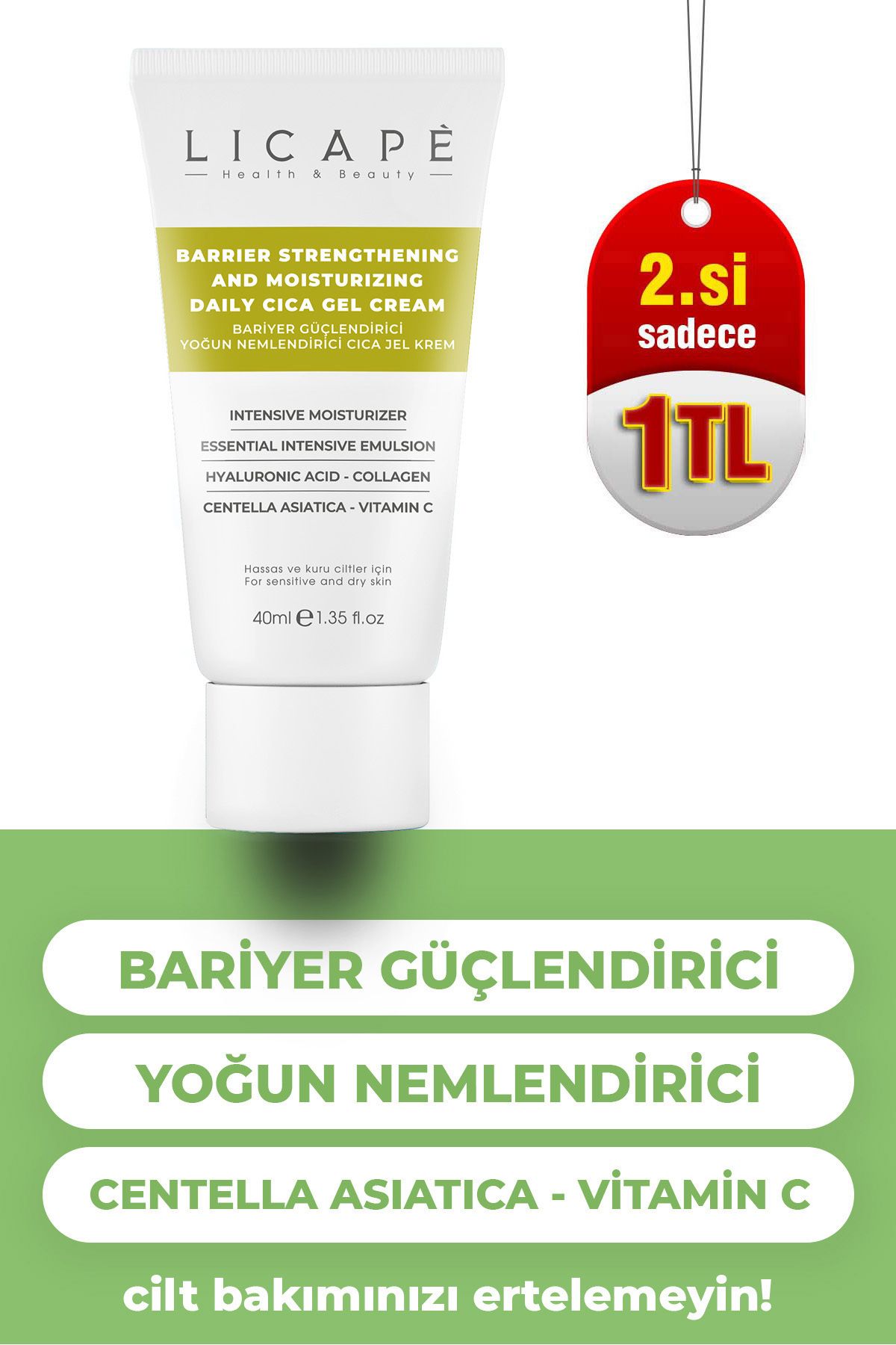 Licape Bariyer Güçlendirici Yoğun Nemlendirici Cica Jel Krem 40ml