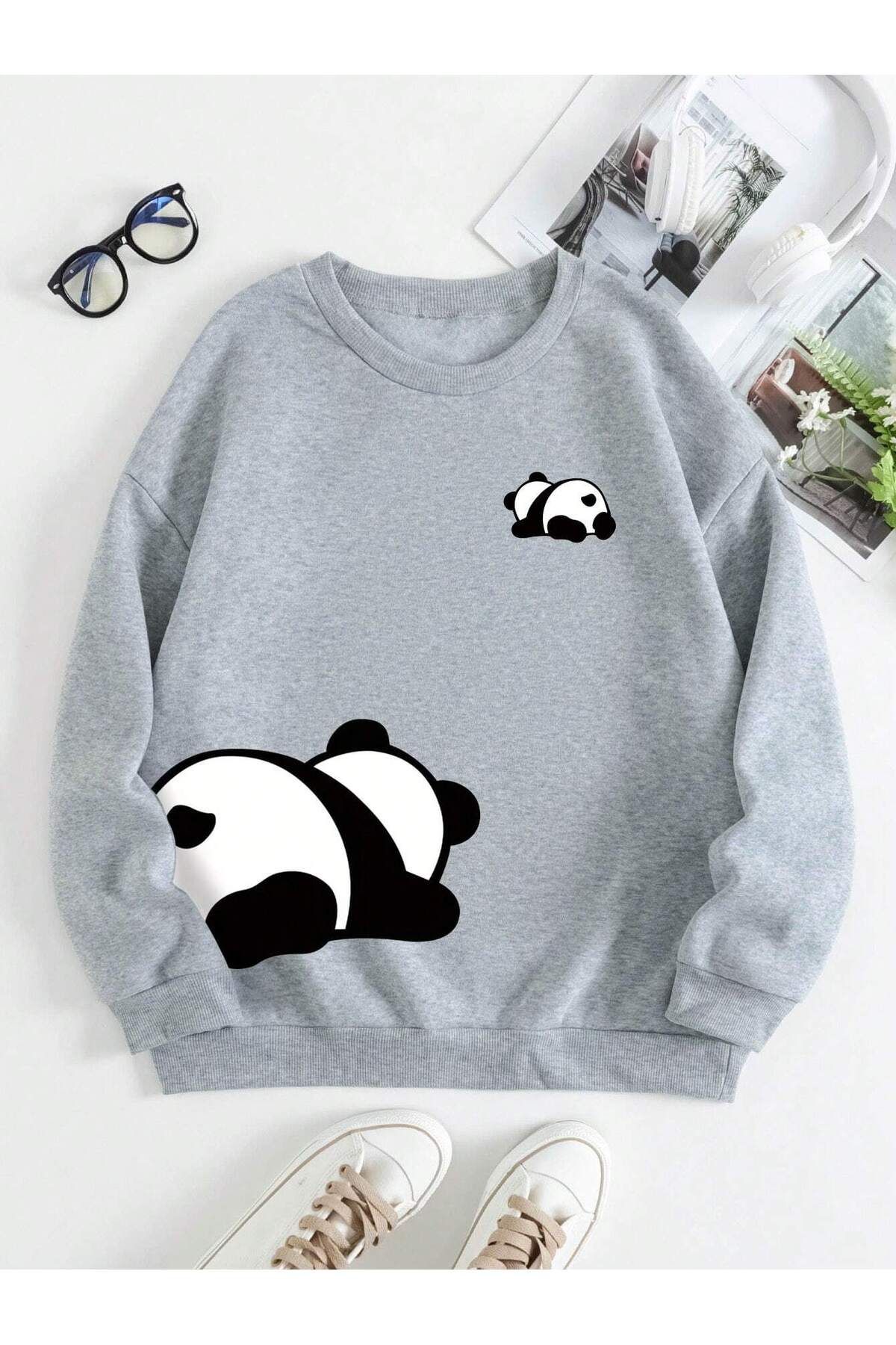 Serbella Panda Printed Oversize Unisex Sweatshirt Trendyol