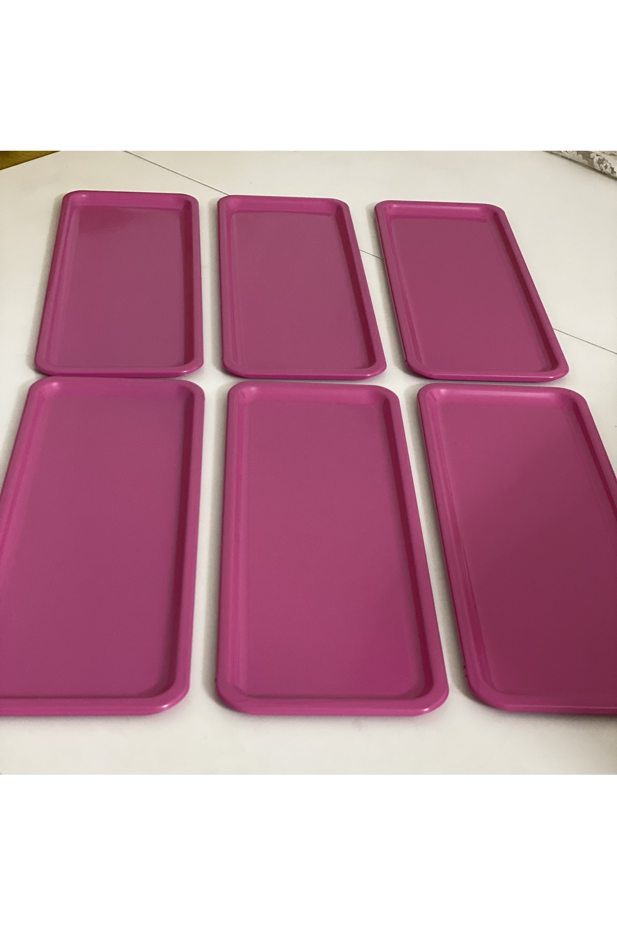 Mineli-Aşk PINK COLOR RECTANGULAR MODEL 6-PIECE TEA AND COFFEE TRAY METAL PINK