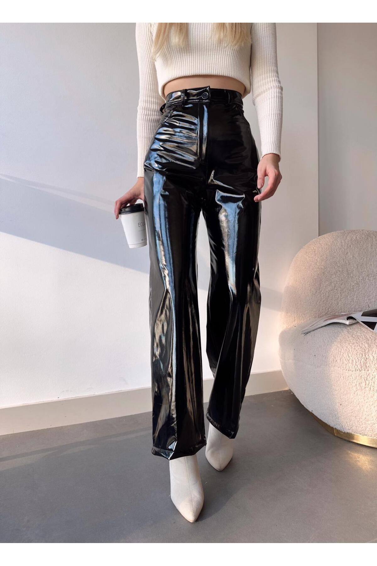 Womens black sale patent leather pants