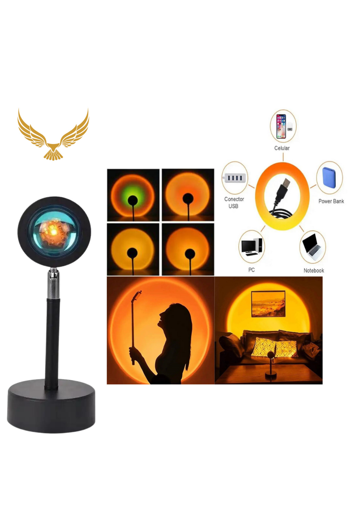 CROW'S TECH Gnniy Gün Batımı Projektör Masa ve Gece Lambası Sunset Lamp