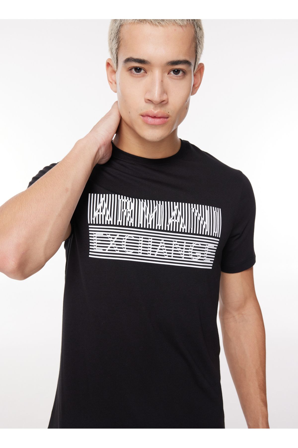 تی شرت مشکی مردانه یقه دوچرخه سواری نر سیاه پوست 6rztac 1200 Armani Exchange