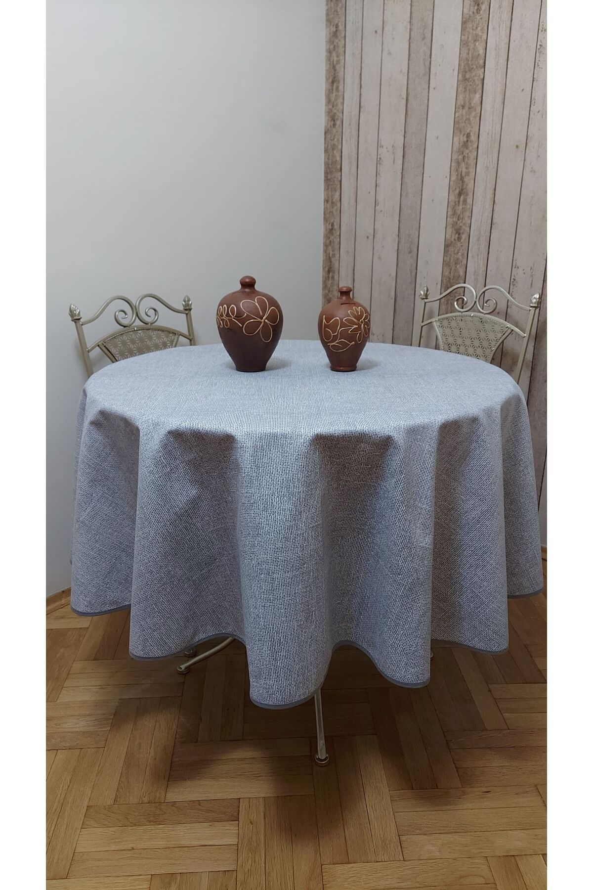 gonk-Round, wicker pattern, duck (liquid-repellent, stain-resistant) fabric, dining table cloth 3