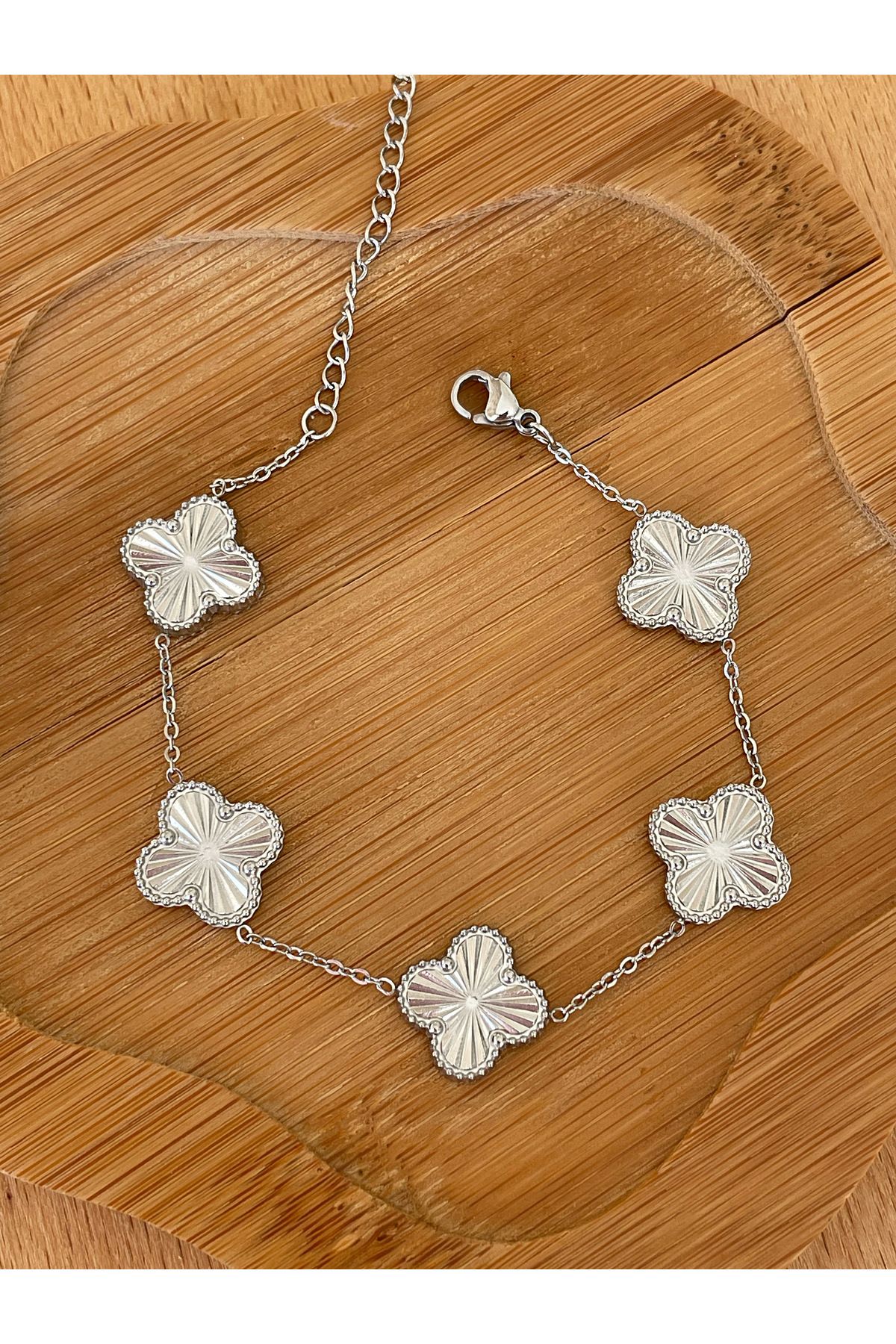 JELLY Women s Steel Silver Color Van Cleef Clover Model Bracelet