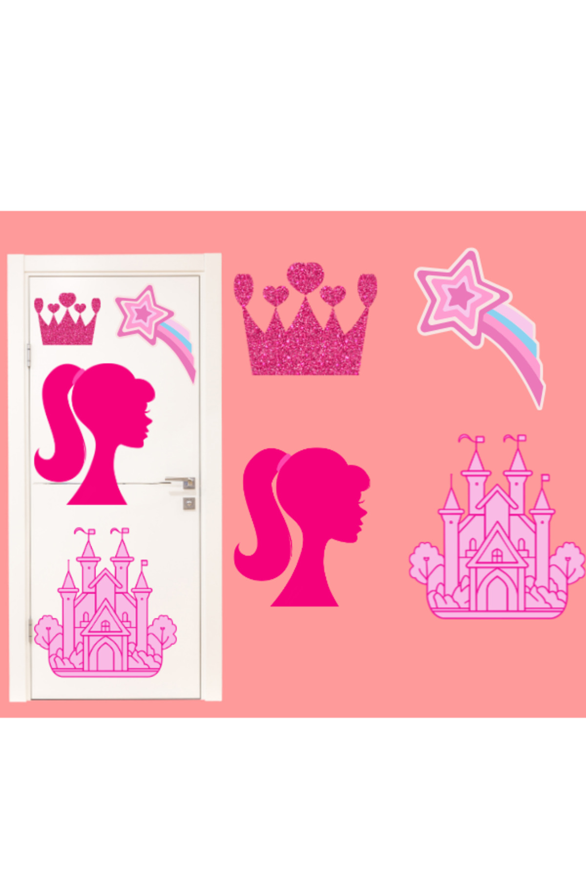 Princess Themed Girl Door Wall Kids Room Sticker - Set of 4 Princess Stickers