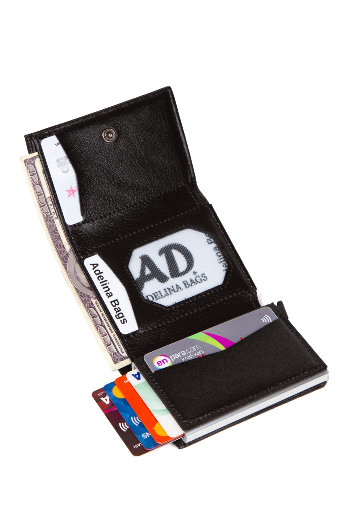 Adelina Bags-محفظة حامل بطاقات معبأة بآلية أوتوماتيكية وآلية ألومنيوم وميزة مكافحة RFID 4