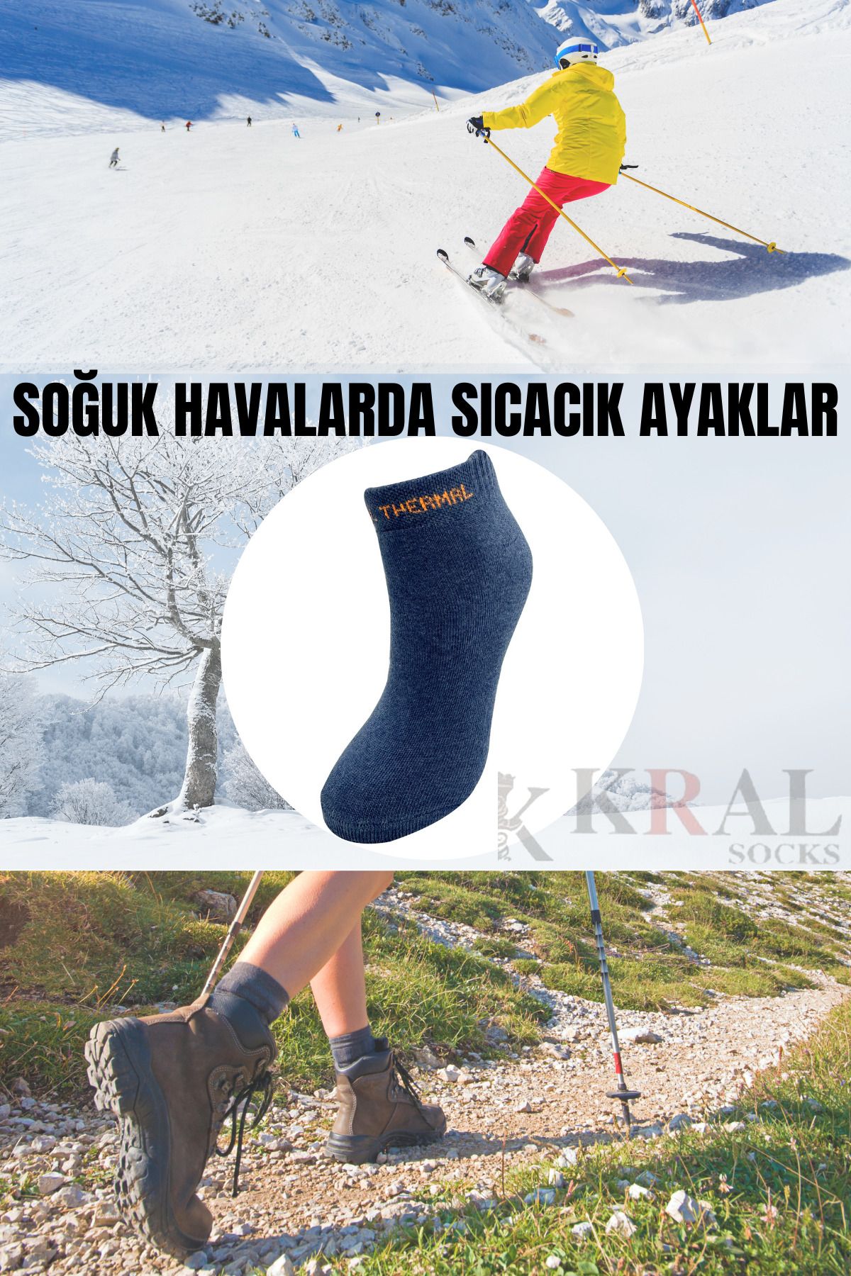 KRAL SOCKS-Thermal Featured 2x Protected (3 ЧИФТА) асортимент Цветни дамски зимни хавлиени ботуши Чорапи 3