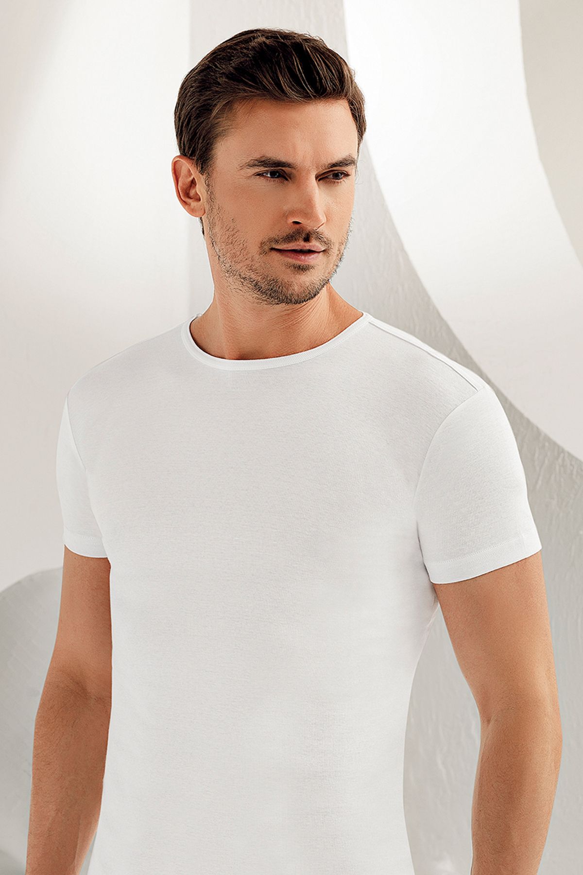 Şahinler-Men's White Short Sleeve Crew Neck Ribbed Undershirt Me025 1