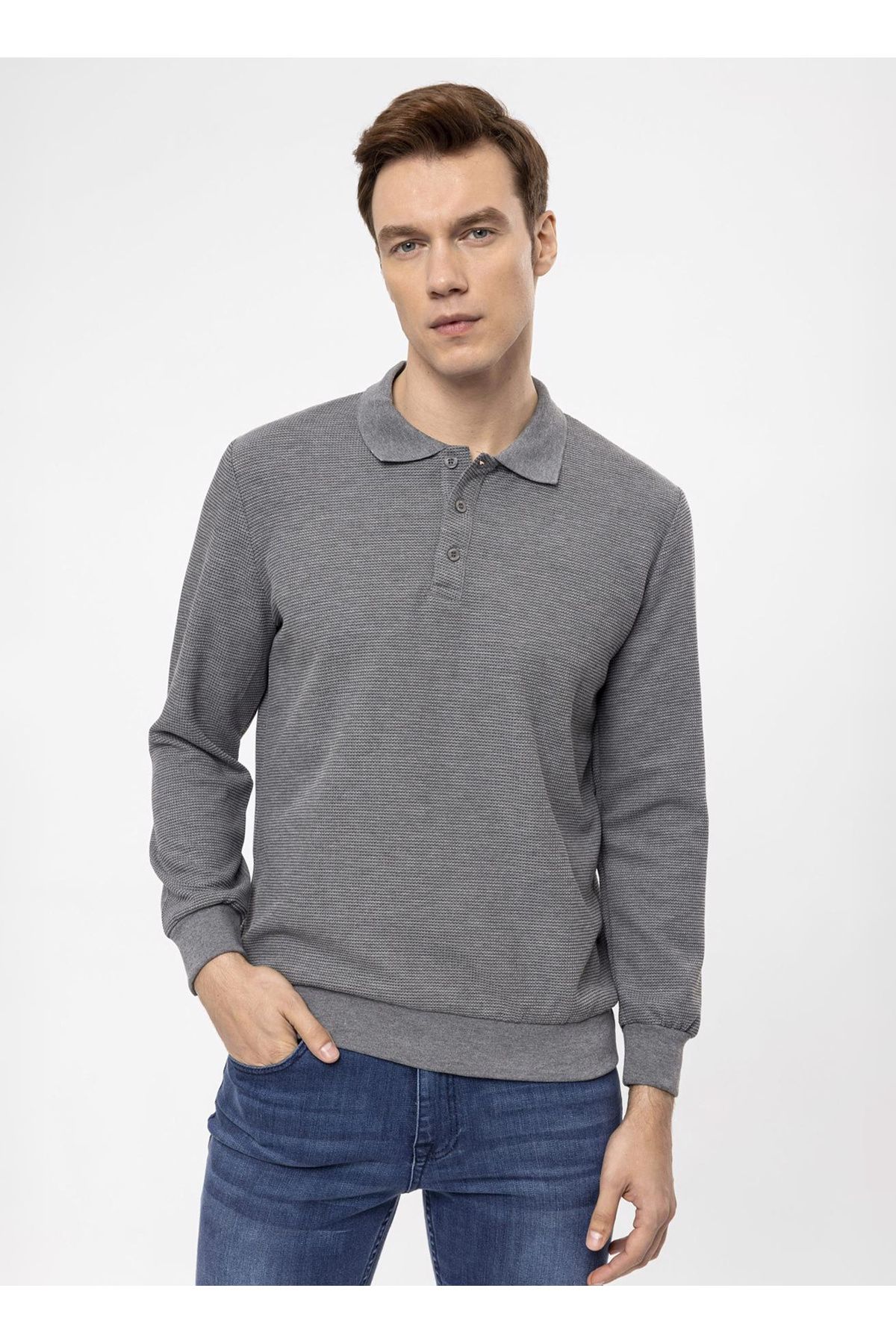 SÜVARİ-Cavalry Polo Collar Regular Fit Dobby Anthracite Men's Sweater TR2013700314 4