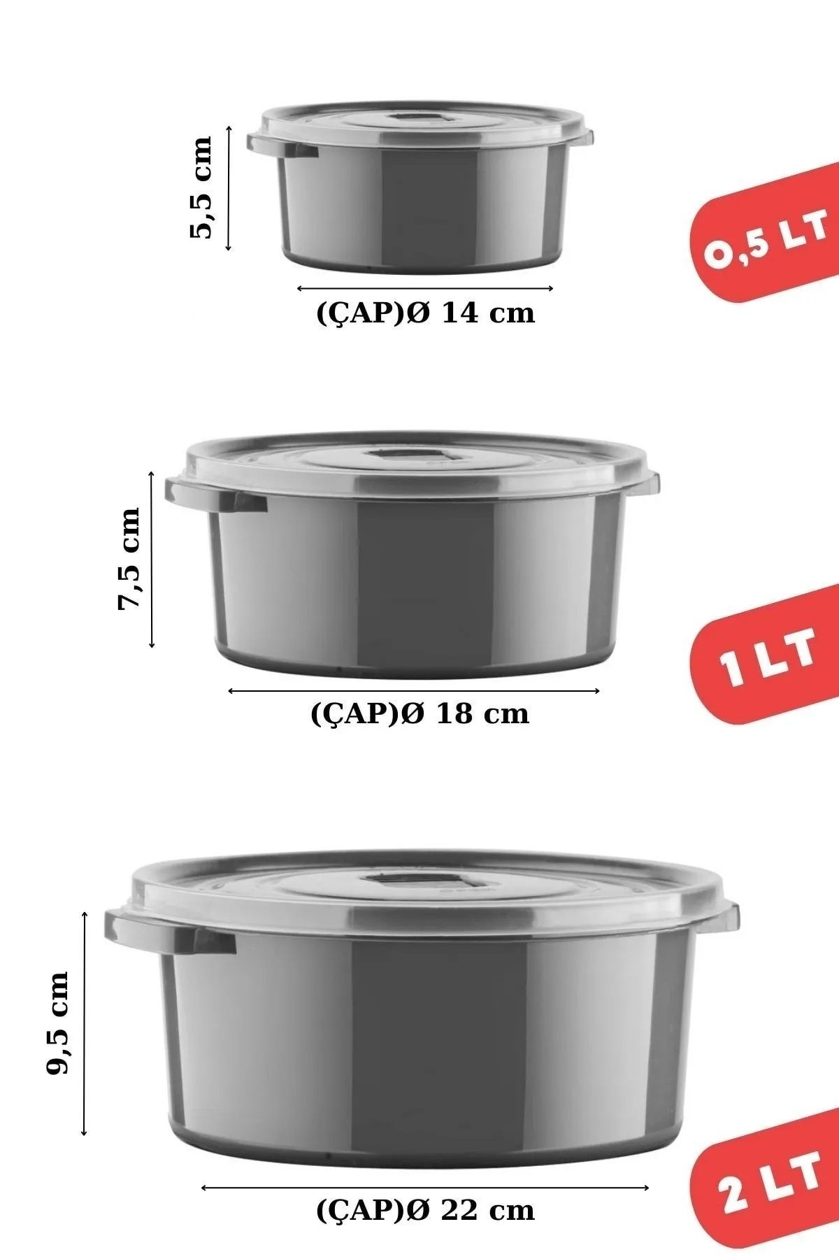Open Home Concept-Set of 12 Anthracite Round Storage Containers for Microwave and Freeze 4