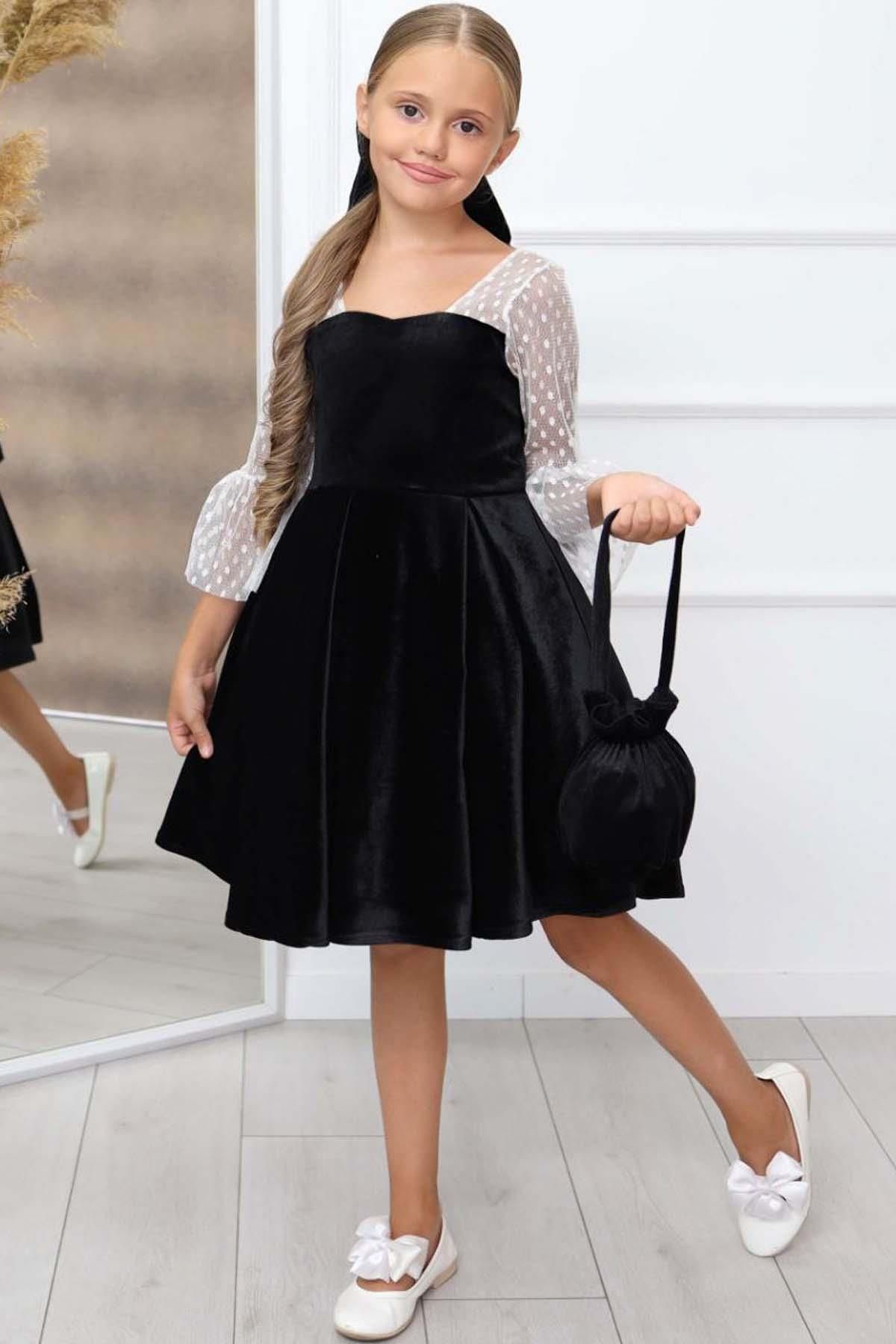 Black velvet dress girls clearance