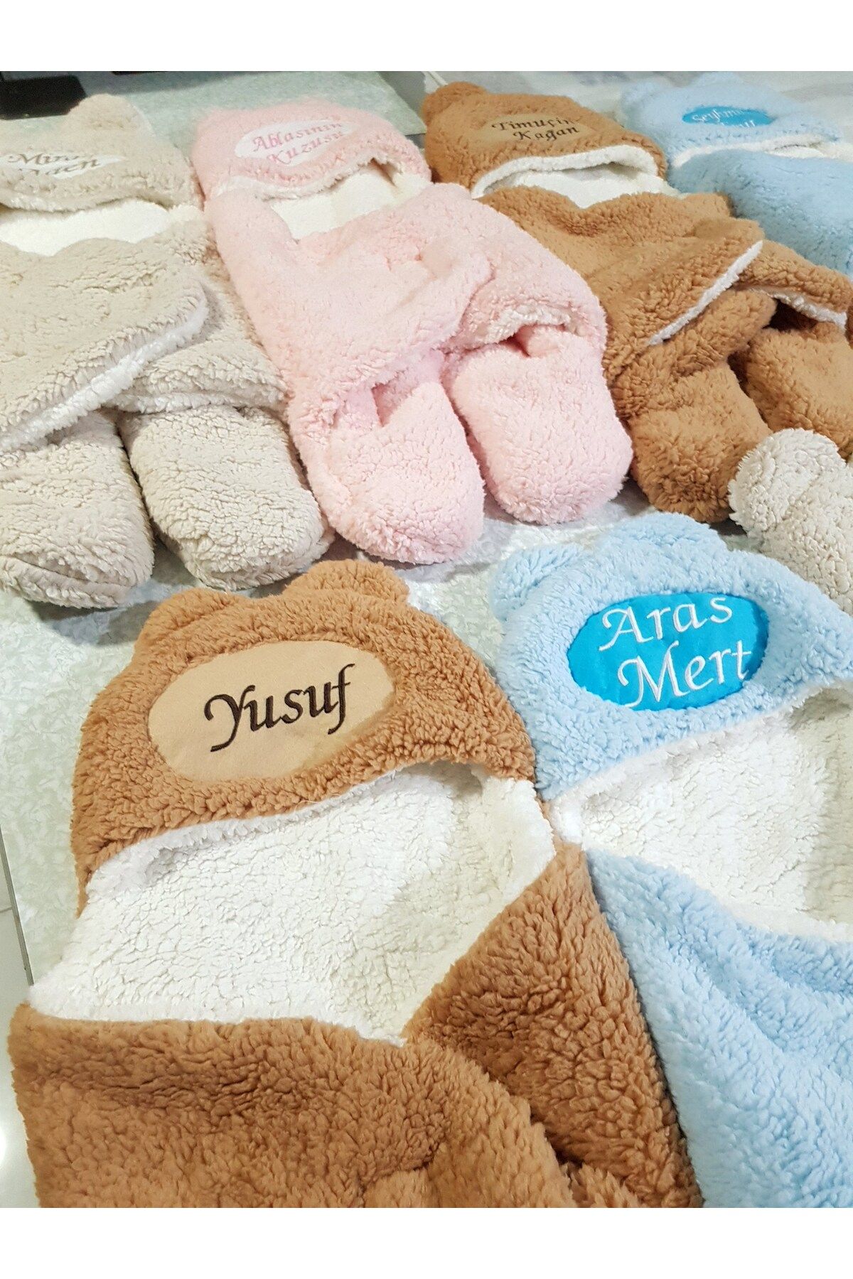 bebek_iklimi-Welsoft Inner Outer Swaddle Blanket - Embroidered Name Print, Footed Model, Double Layer 4