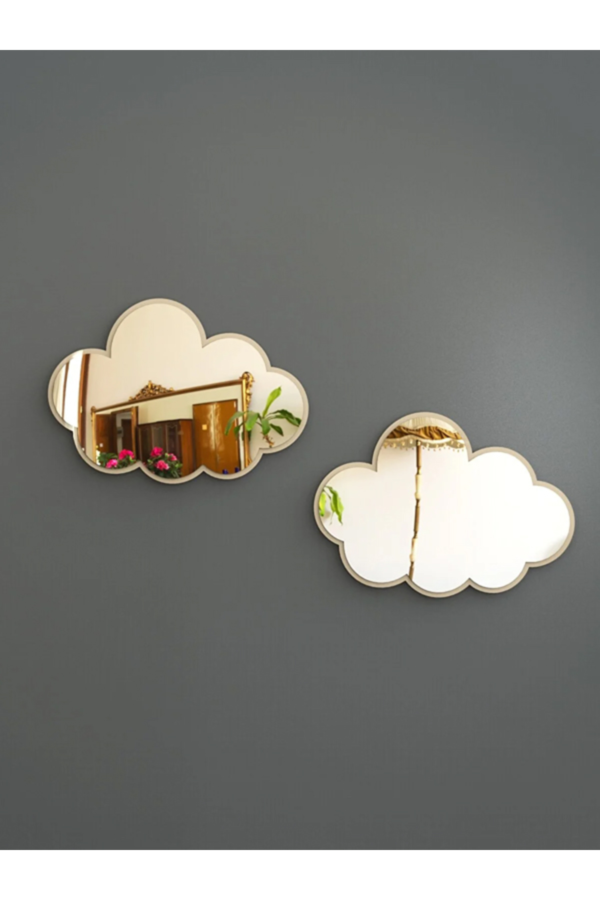Olur o zaman 2 Adet Bulut Figürlü Çocuk Odası Dekoratif Ayna Pleksi Gümüş Renk